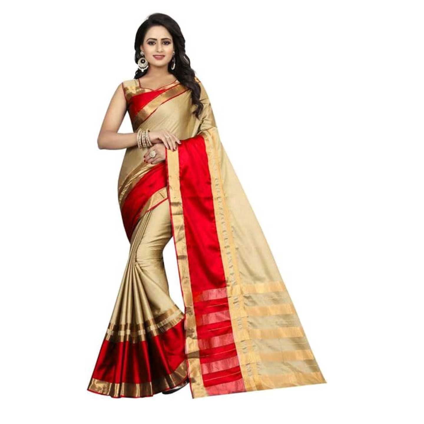 *Cream Art Silk With Blouse Saree* Product Id - 144867400