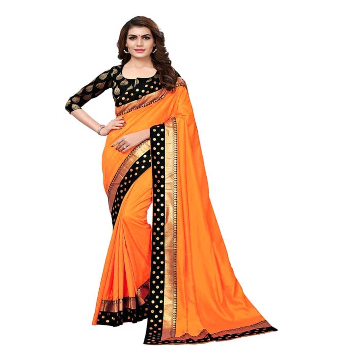 *Orange Color Sana Silk With Tessal Plain Saree With Embellished Blouse Piece* Product Id - 143512387