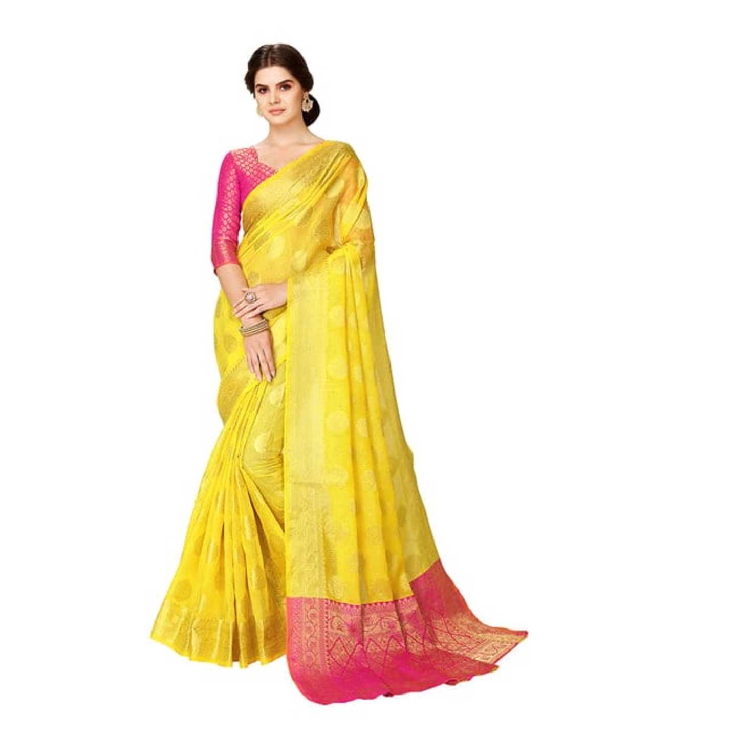 *Woven Chanderi Kota Silk Jacquard Yellow Saree* Product Id - 144779577