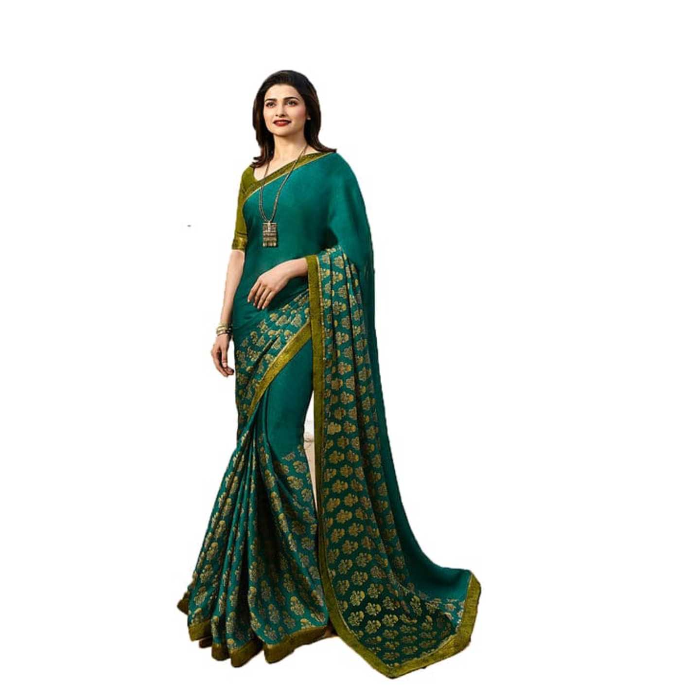 Green Georgette Printed Party Saree With Blouse Bollywood Designer Saree* Product Id - 143841424