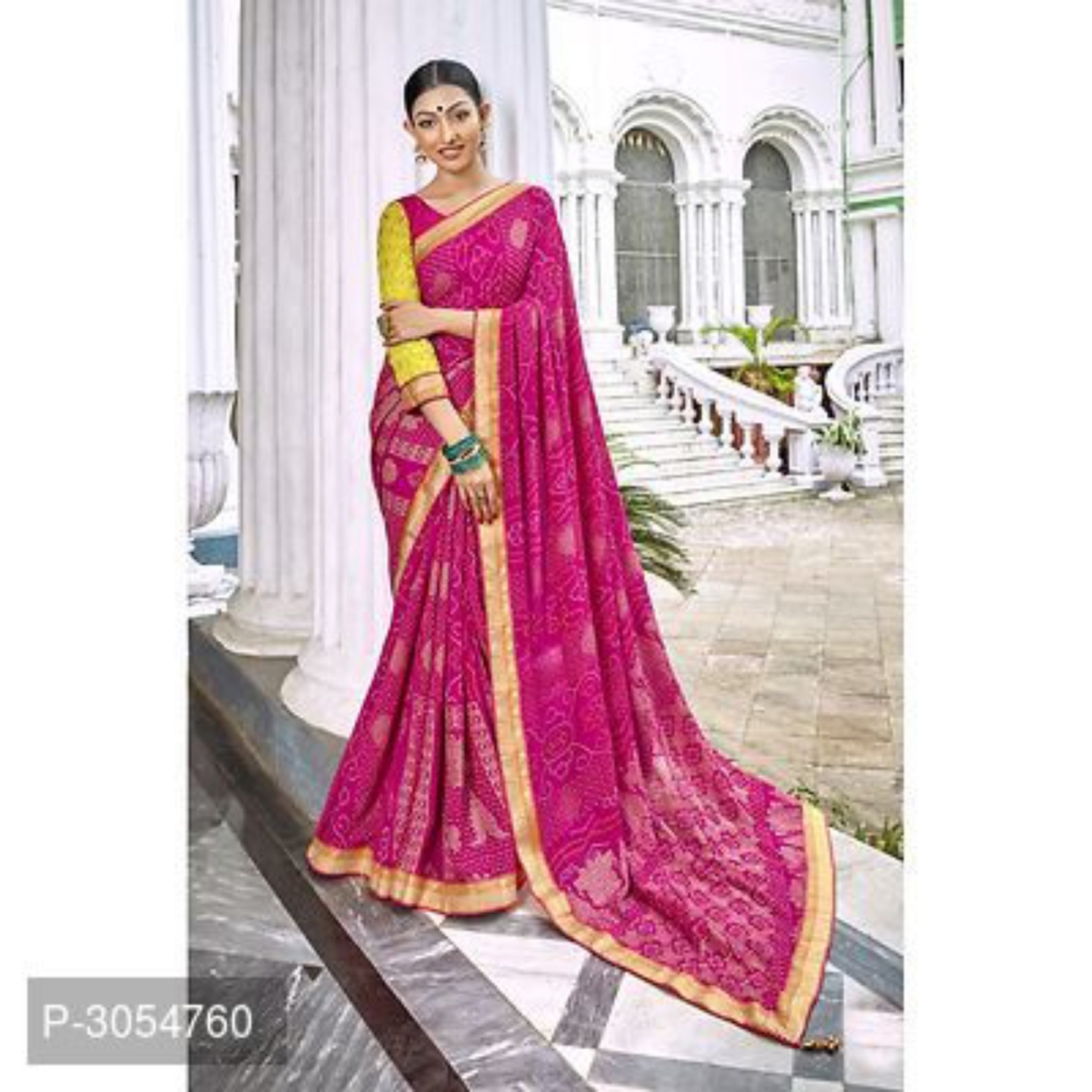 Festivewear Bandhani Georgette Printed Sarees With Blouse Piece