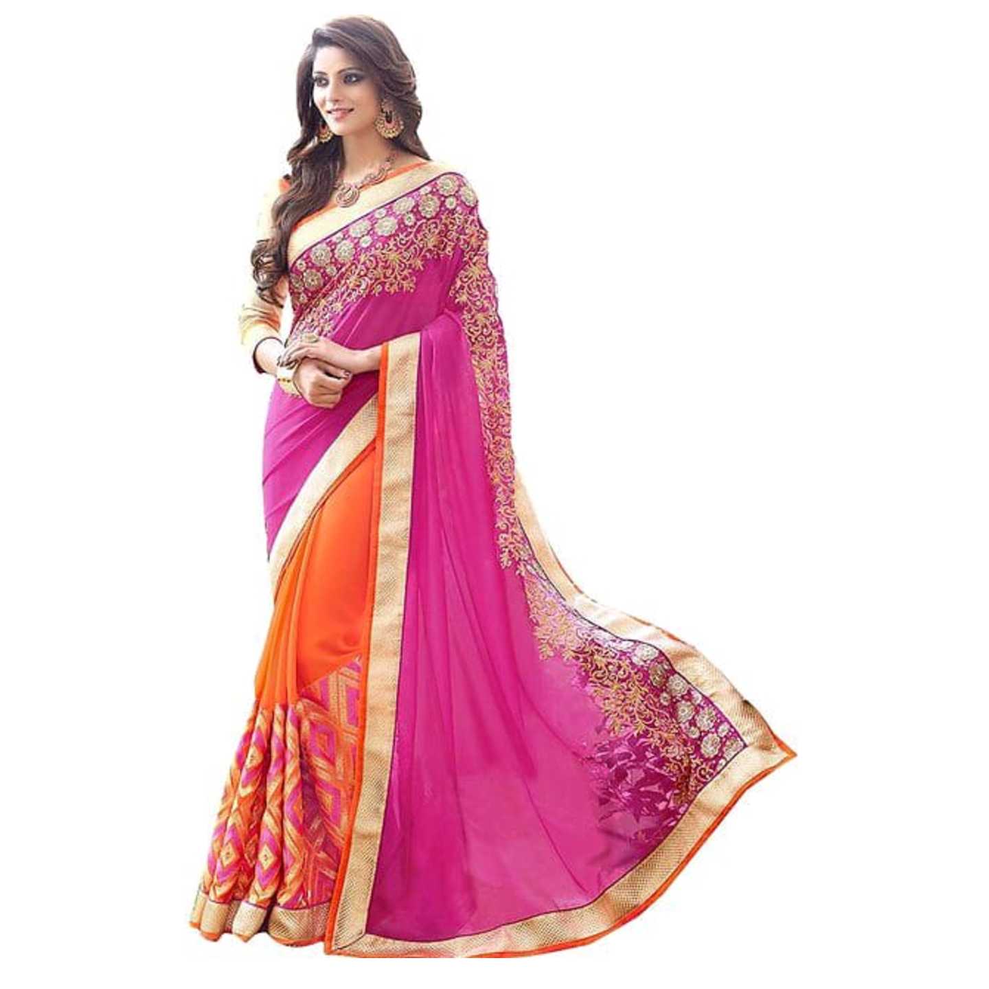 Half Half Georgette Saree* Product Id - 143238450