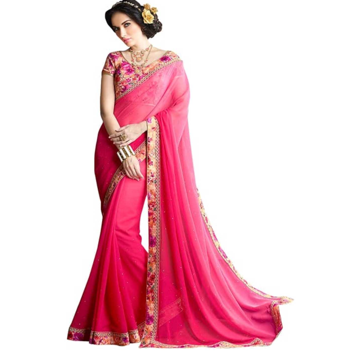 *Saree Pink Colored Printed Georgette Saree* Product Id - 143841153