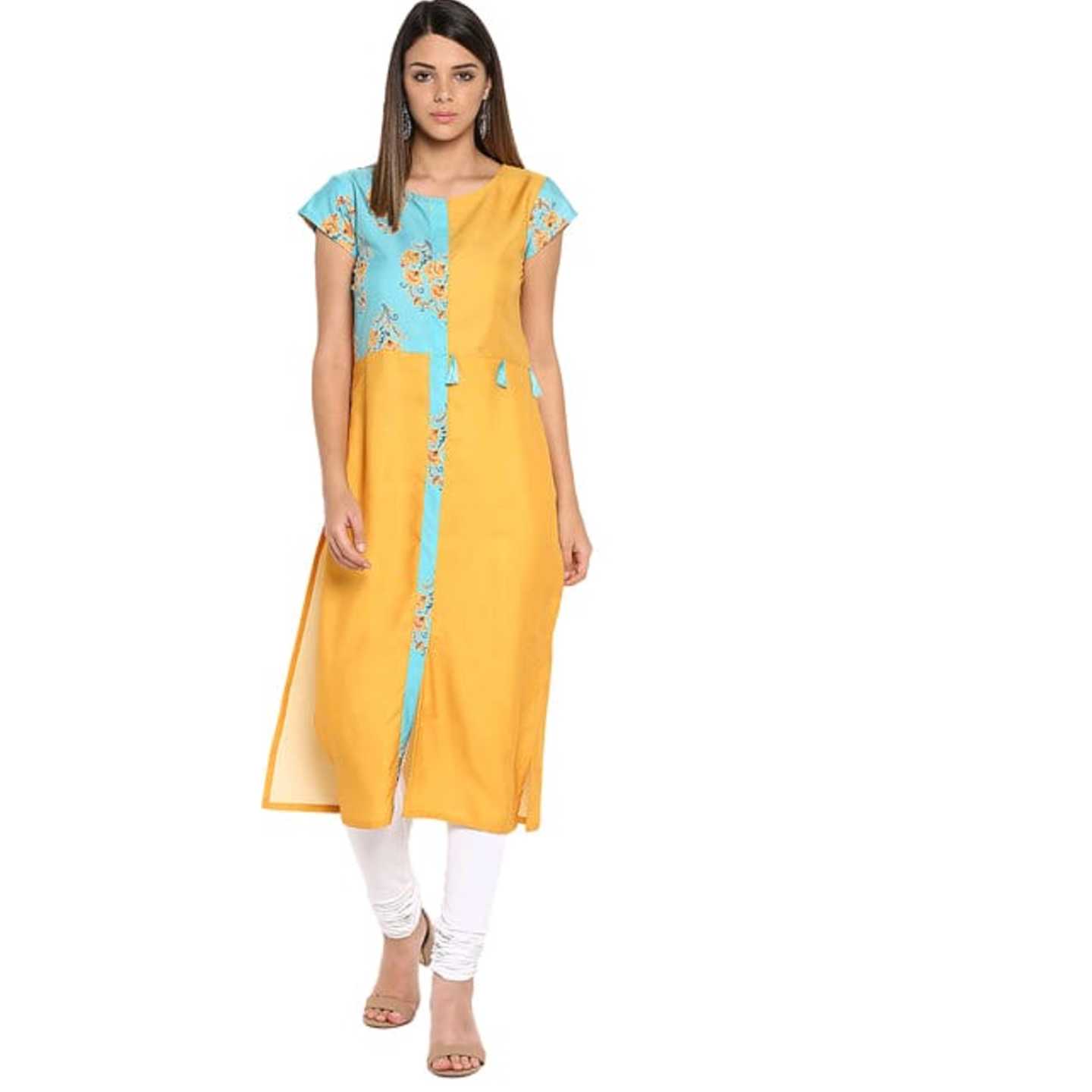 Self Design Yellow Crepe Stitched Kurti* Product Id - 145982083