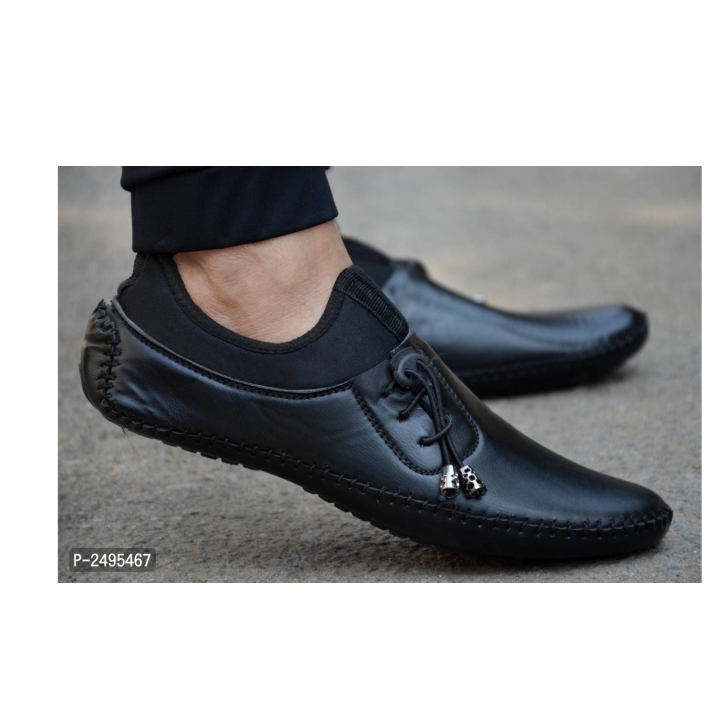 Black Solid Synthetic leather Casual Shoes*2495467