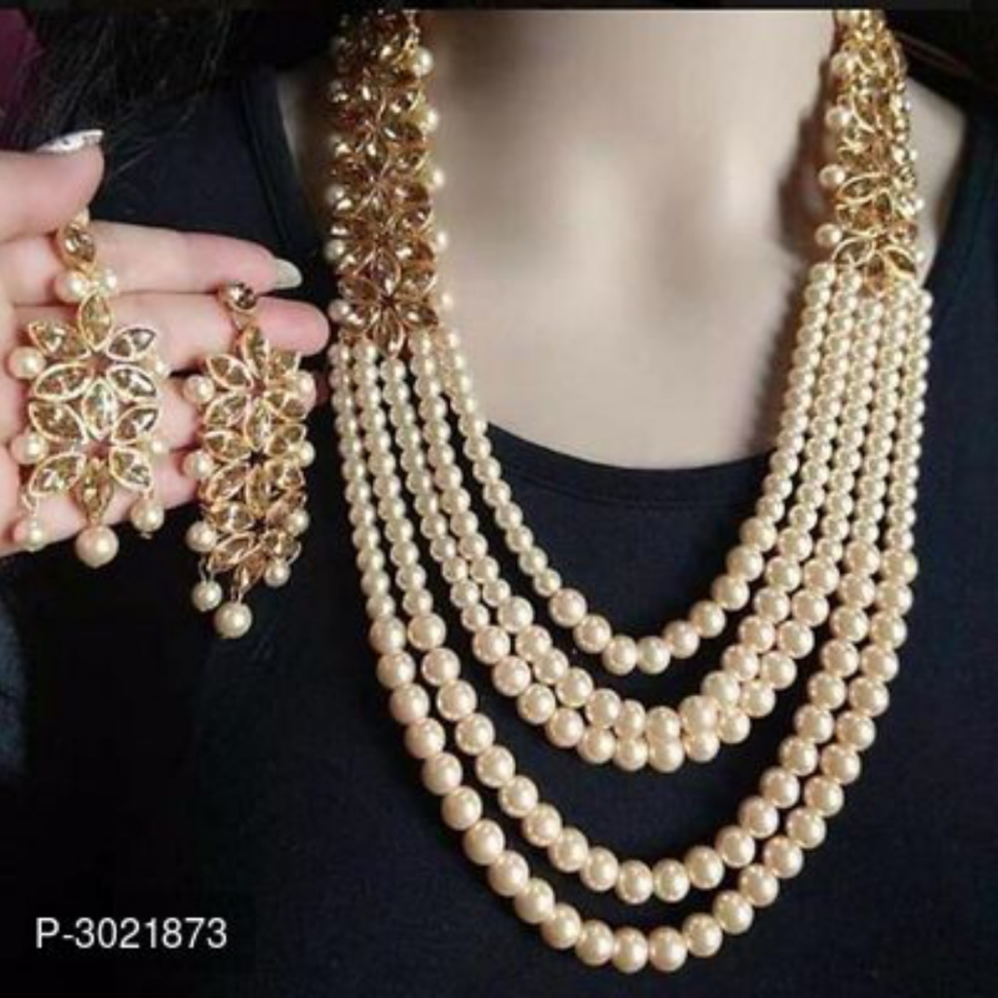 Stylish Pearl Kundan Multi Layered Jewellery Set