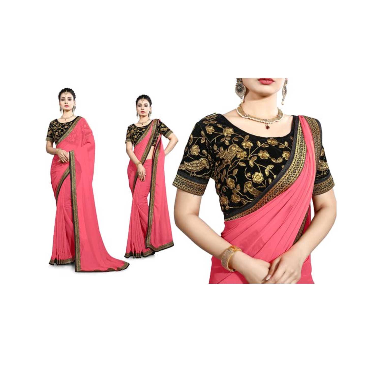 Peach Dupion Silk Printed Saree With Heavy Embroidery Blouse Piece* Product Id - 143239171