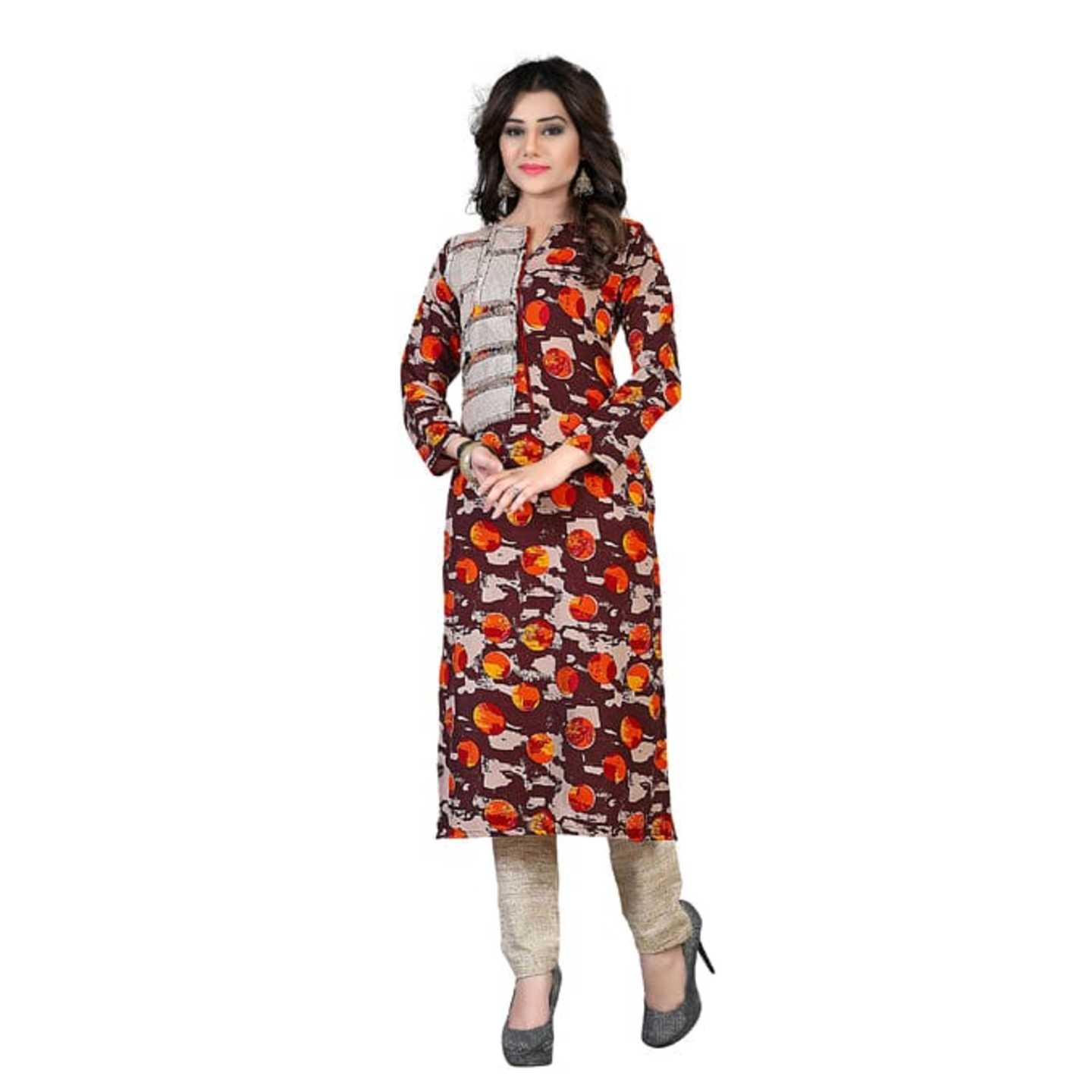 Orange Cotton Straight Kurti* Product Id - 145981743