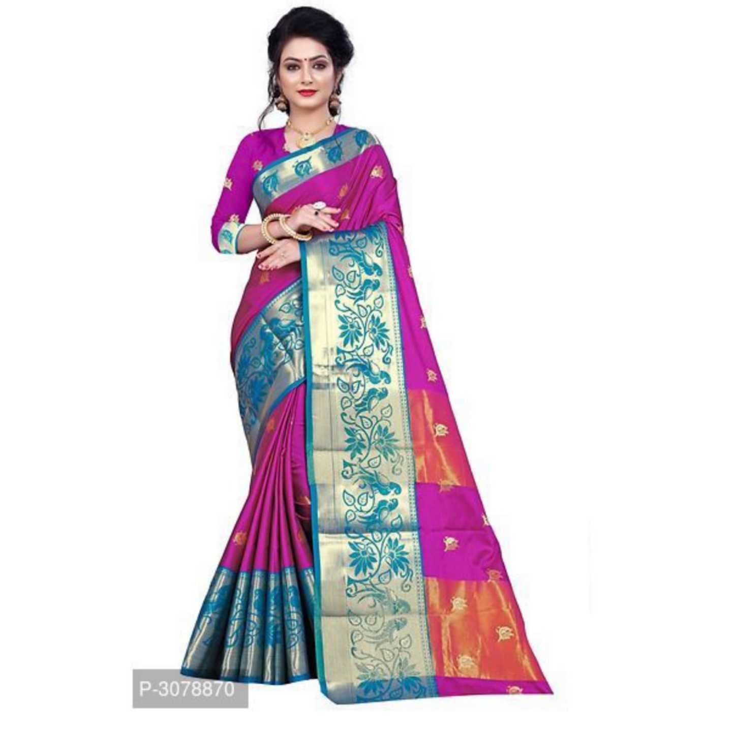 Jacquard Border Designer Banarasi Cotton Silk Sarees   With Blouse Piece
