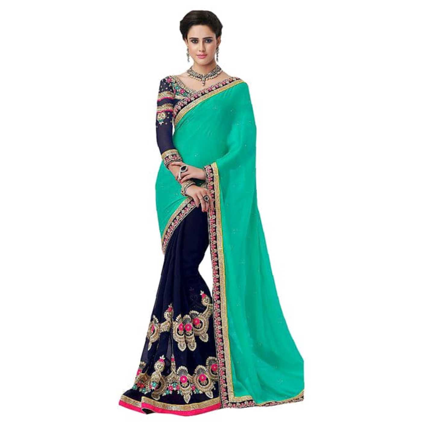 Half Half Georgette Saree* Product Id - 145980781