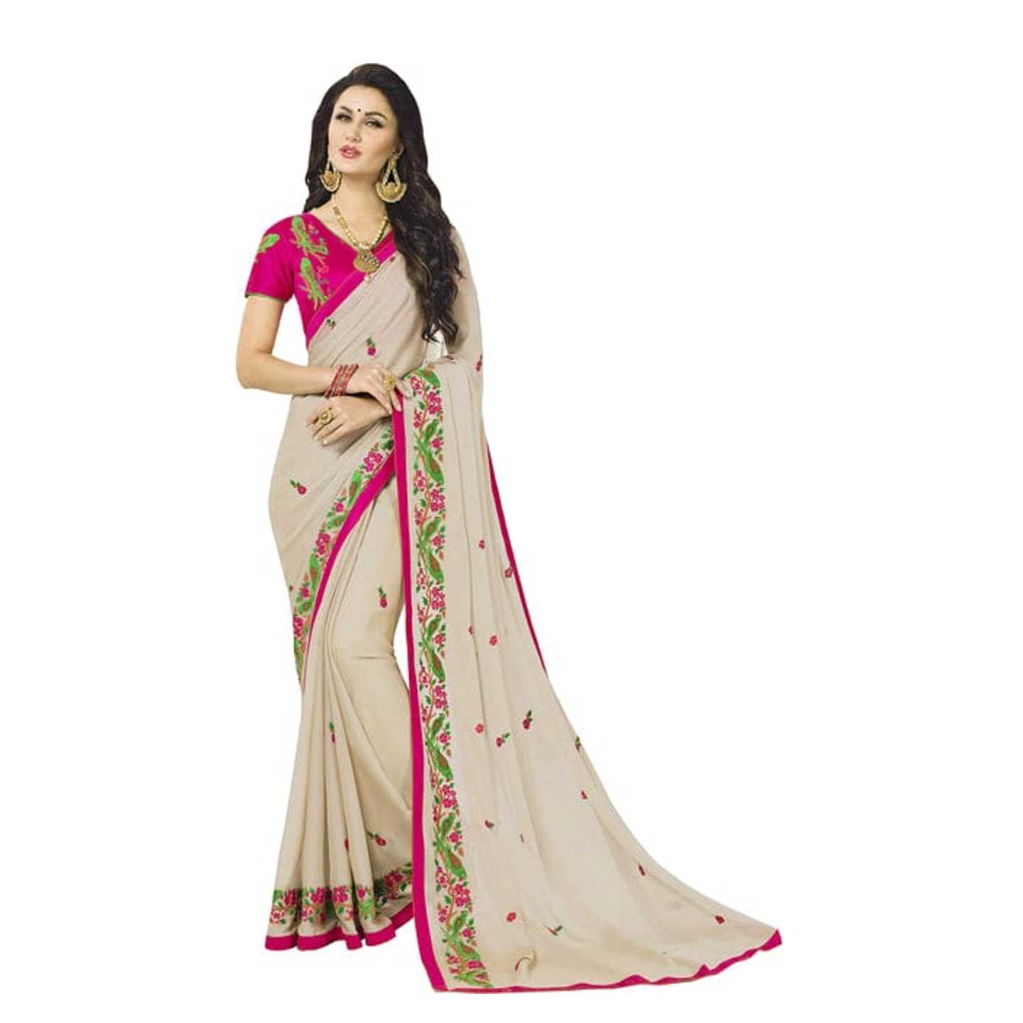 Embroidered Fashion Ghicha Tussar Silk Beige Saree* Product Id - 144779371