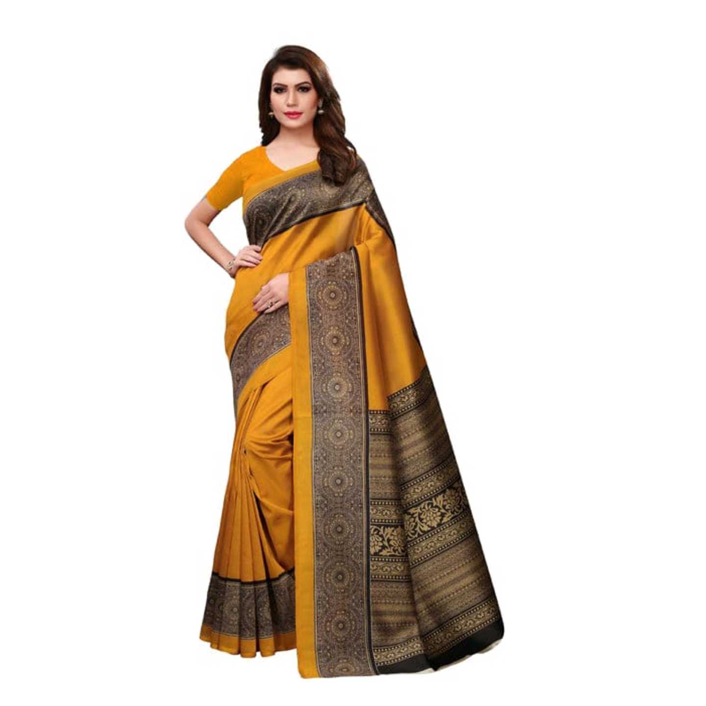 *Yellow Color Mysore Silk Printed Saree With Blouse Piece(sahoo-yellowfree Size)* Product Id - 145496513