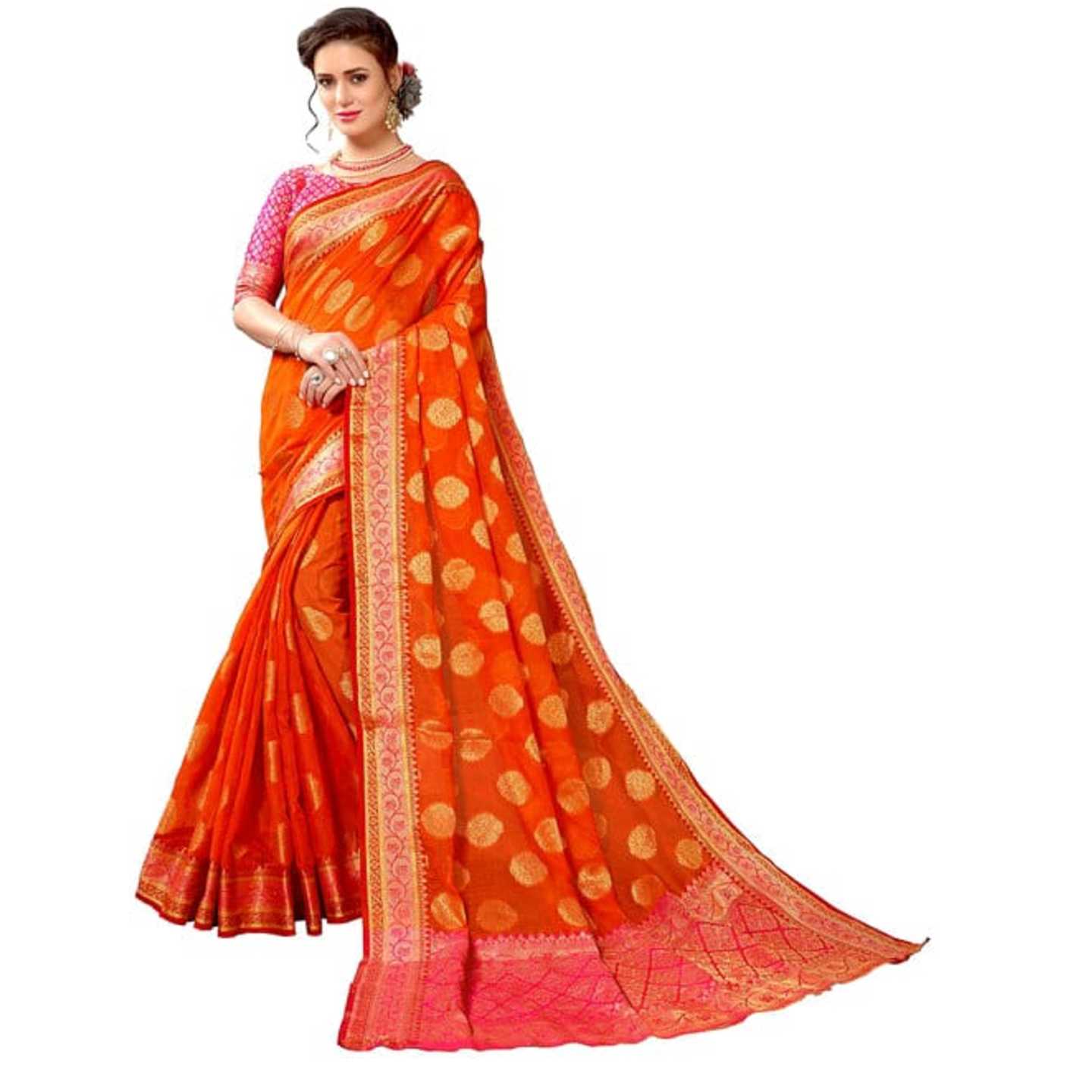 Self Design Kanjivaram Kota Silk Silk Jacquard Orange Saree* Product Id - 144779635