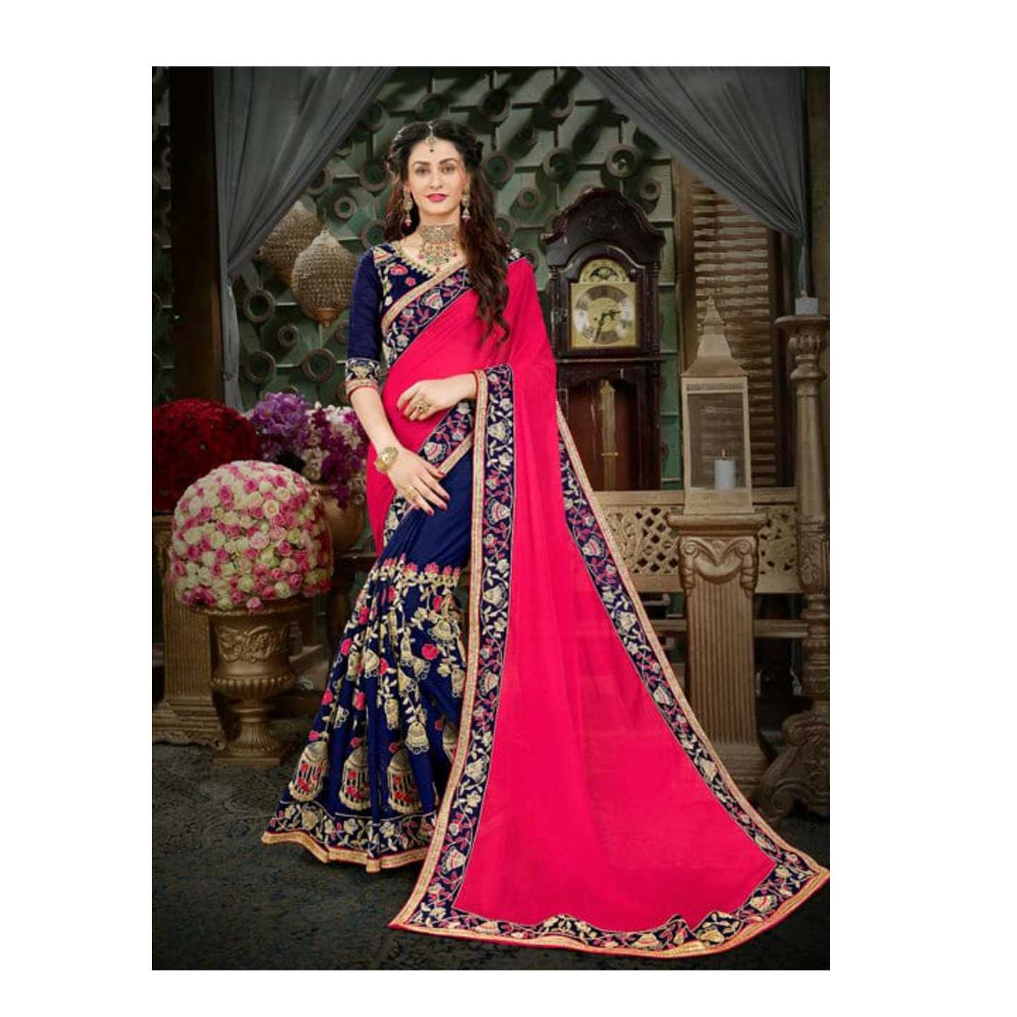 Designer Pink Georgette Saree* Product Id - 143238904