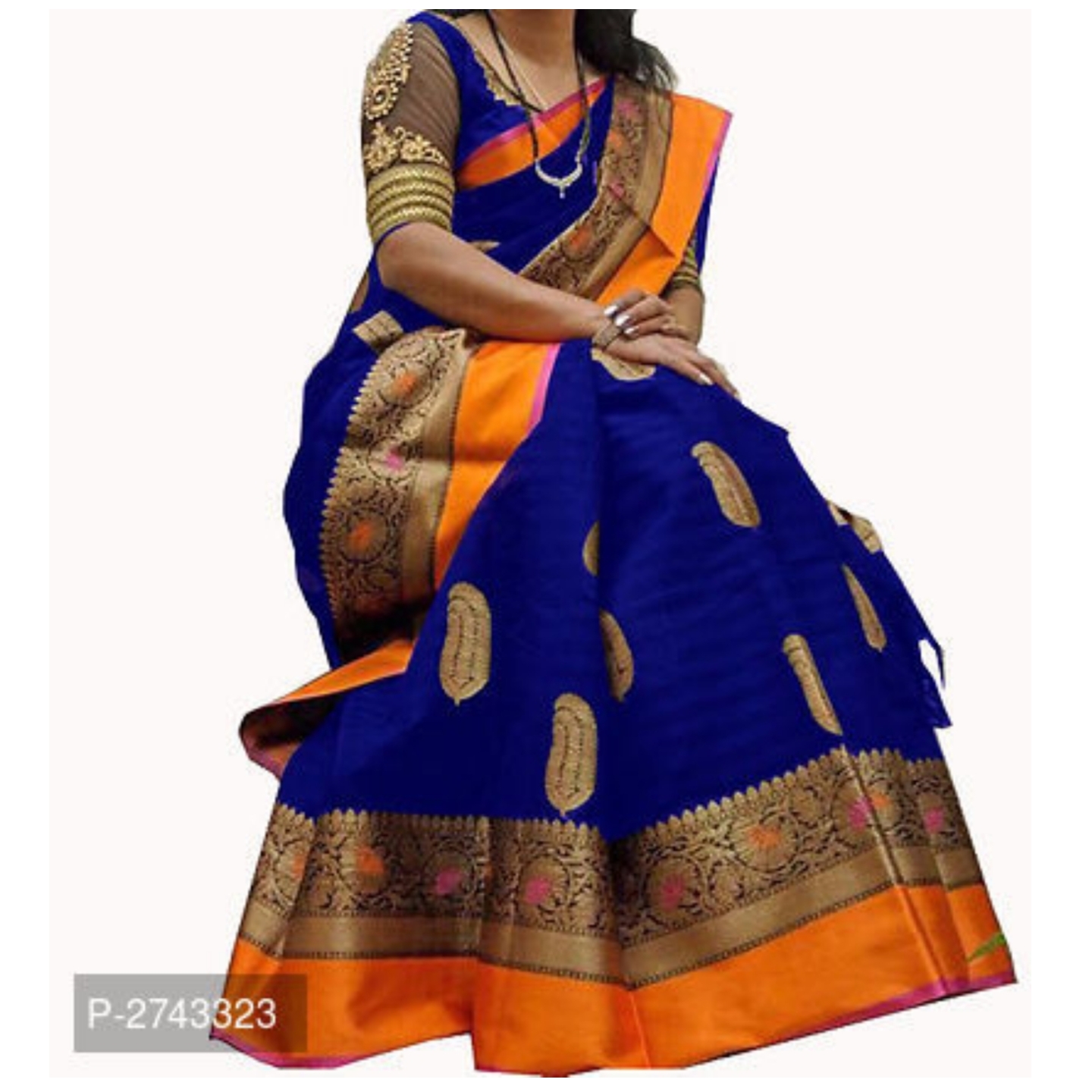 Navy Blue Colored Art Silk Printed Saree*