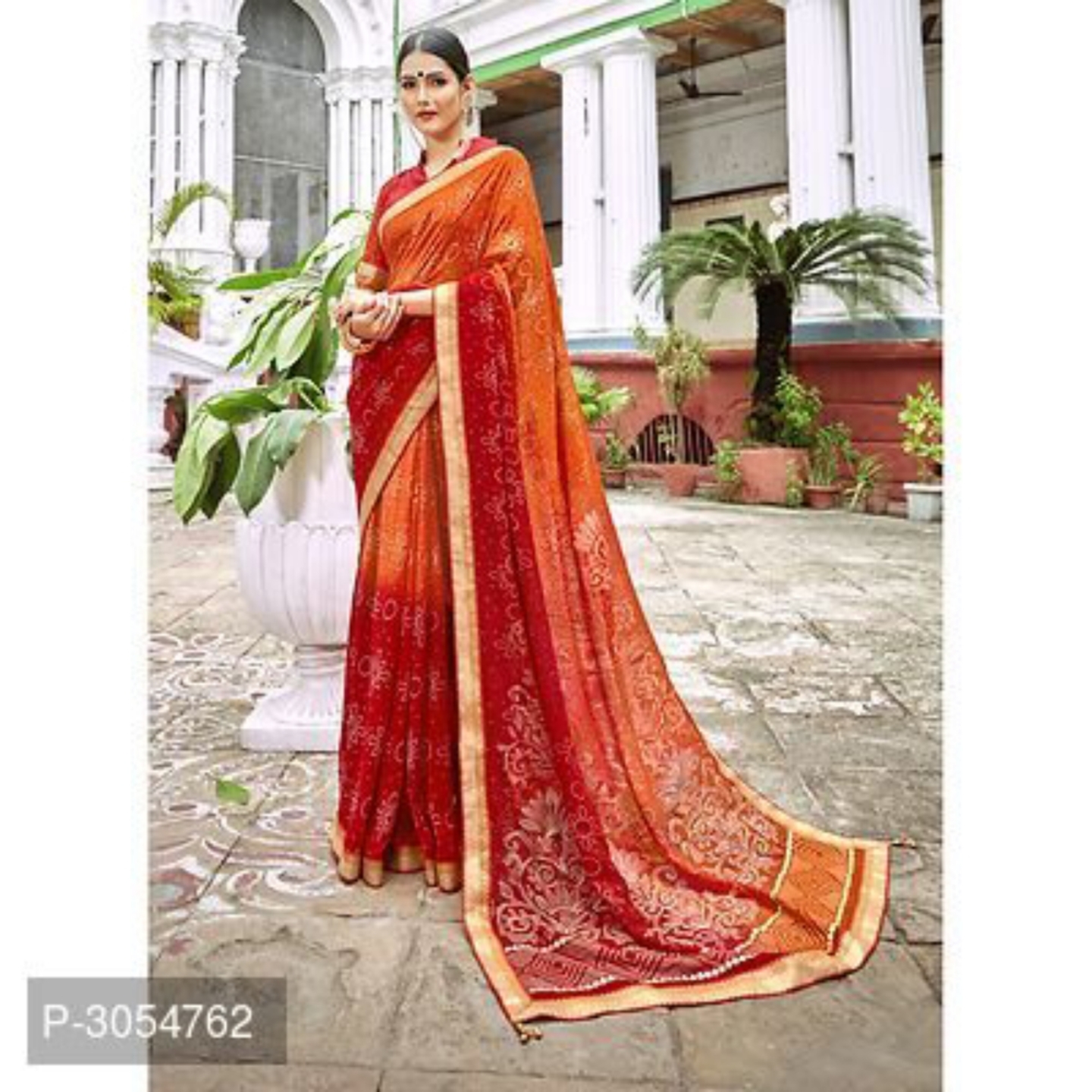 Festivewear Bandhani Georgette Printed Sarees With Blouse Piece