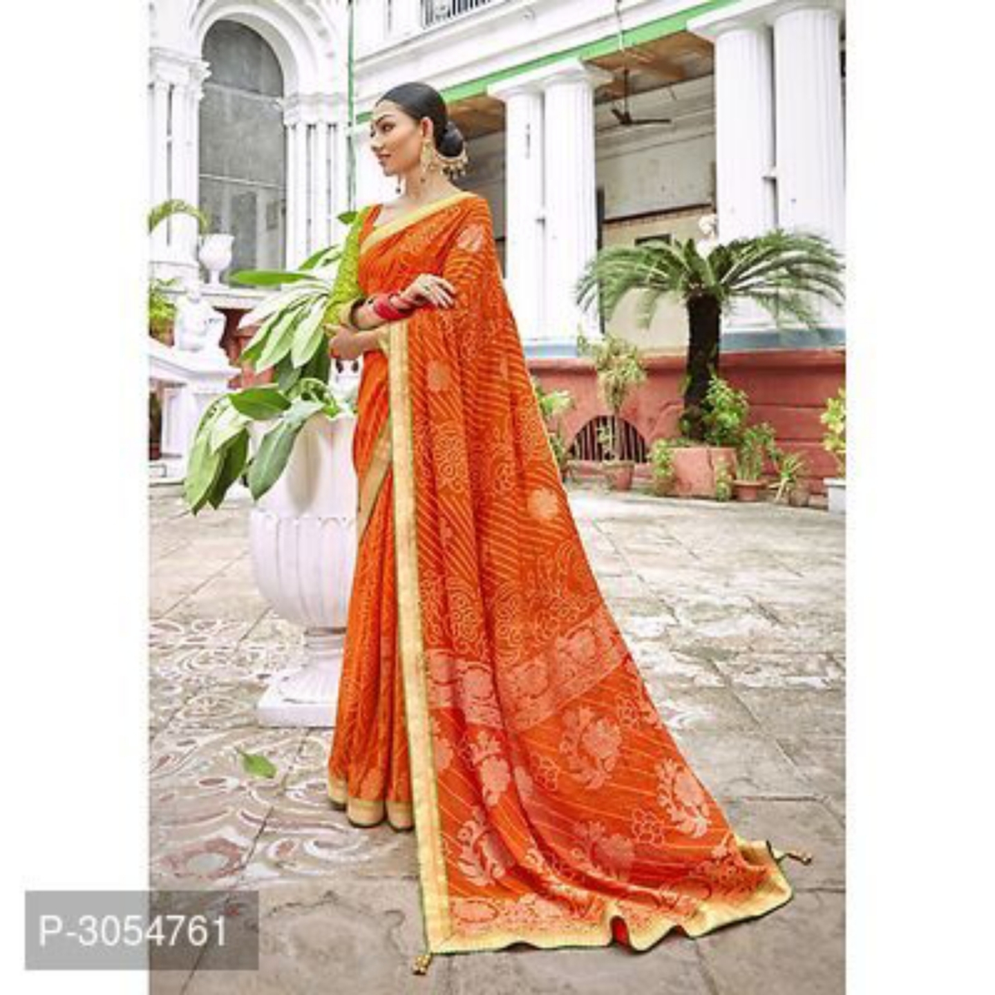 Festivewear Bandhani Georgette Printed Sarees With Blouse Piece