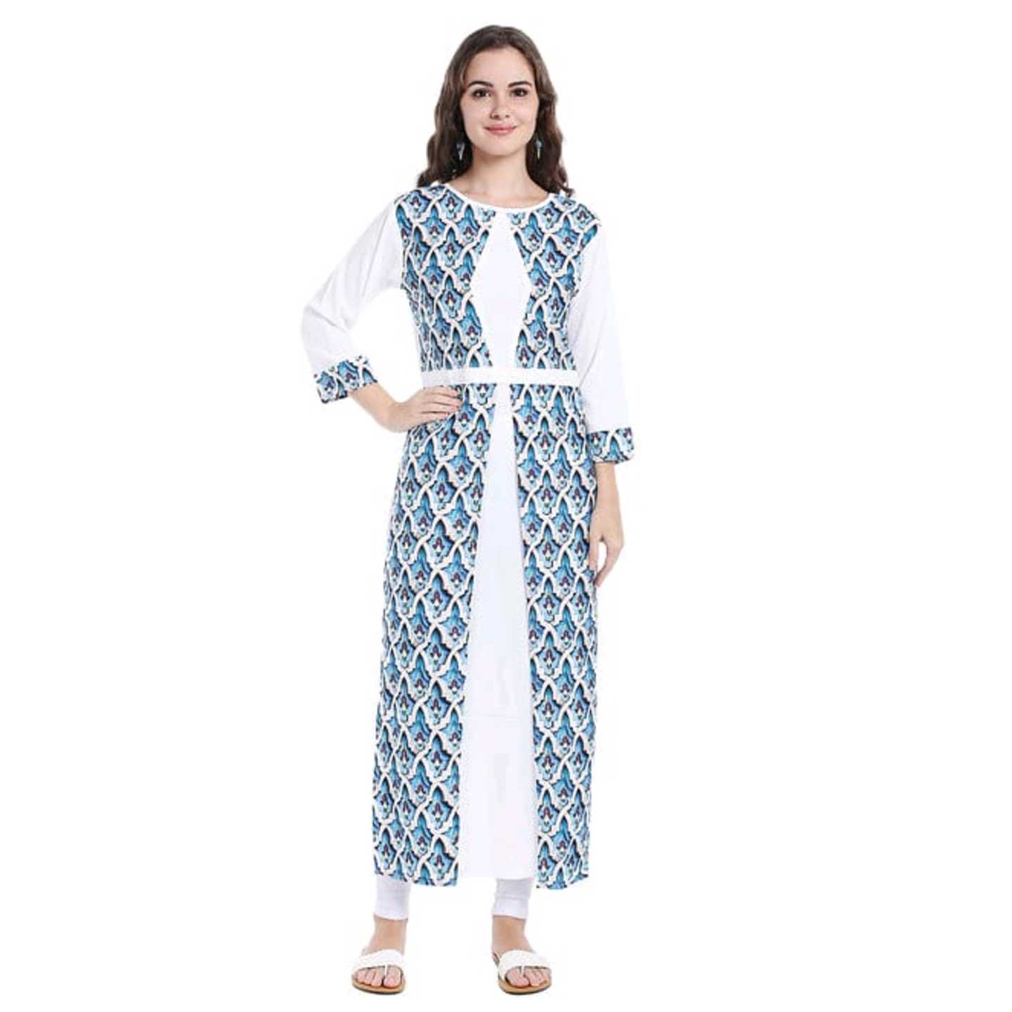 Self Design White Crepe Stitched Kurti* Product Id - 143304759