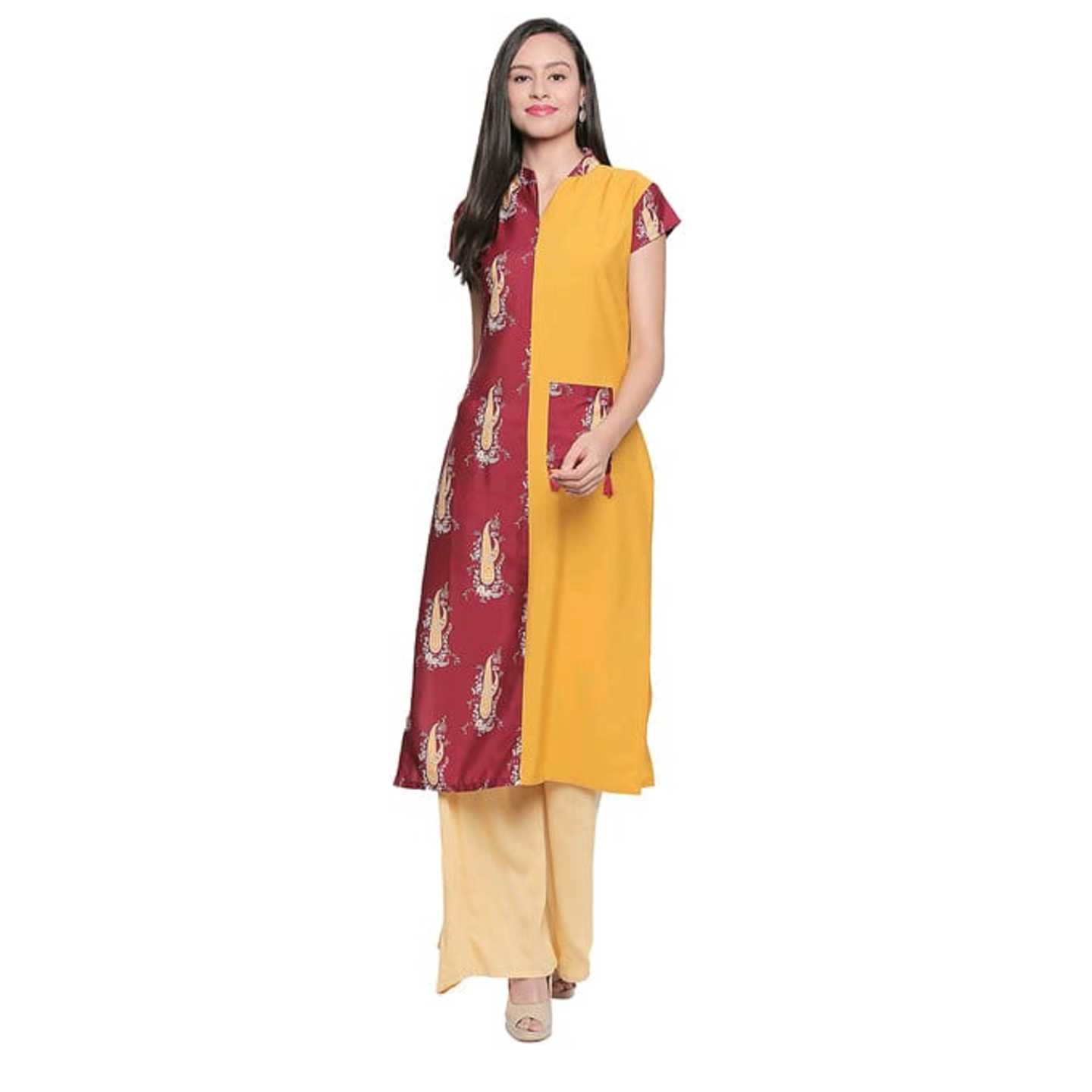 Maroon Digital Print Crepe Stitched Kurti* Product Id - 145982244