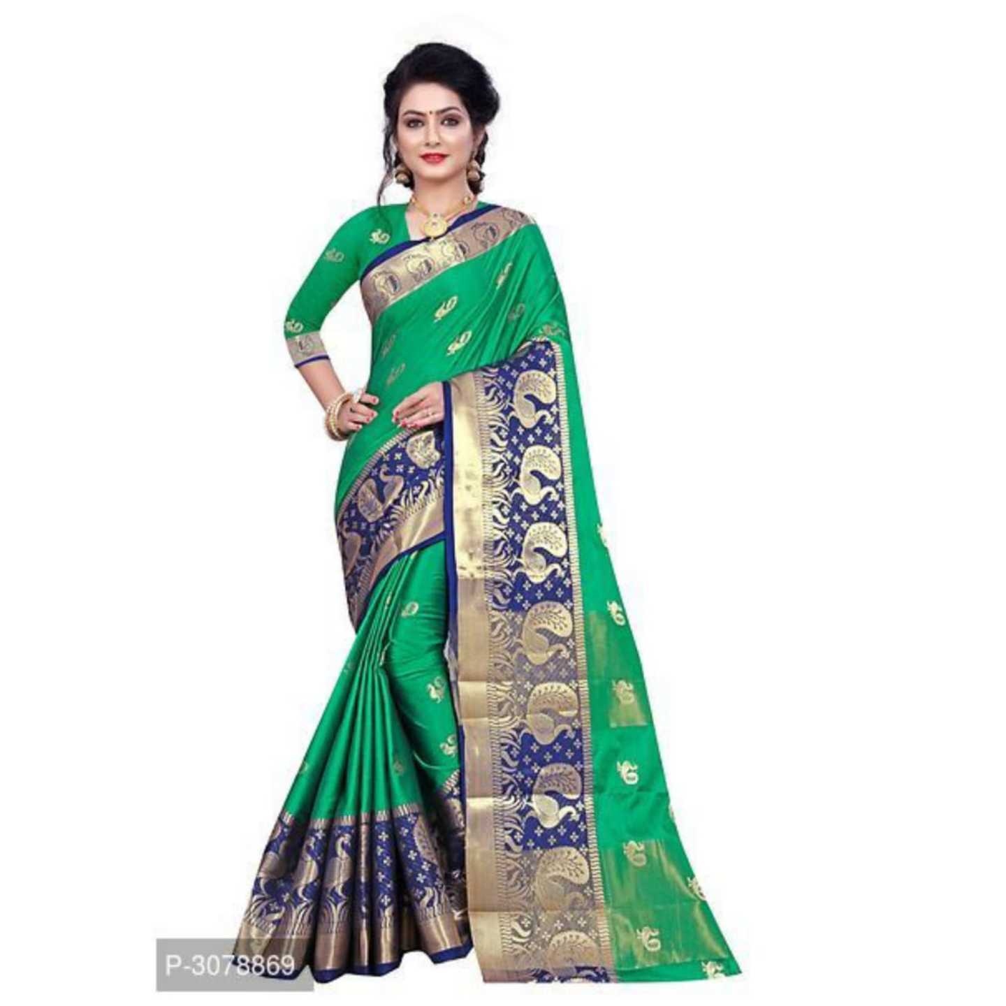 Jacquard Border Designer Banarasi Cotton Silk Sarees   With Blouse Piece