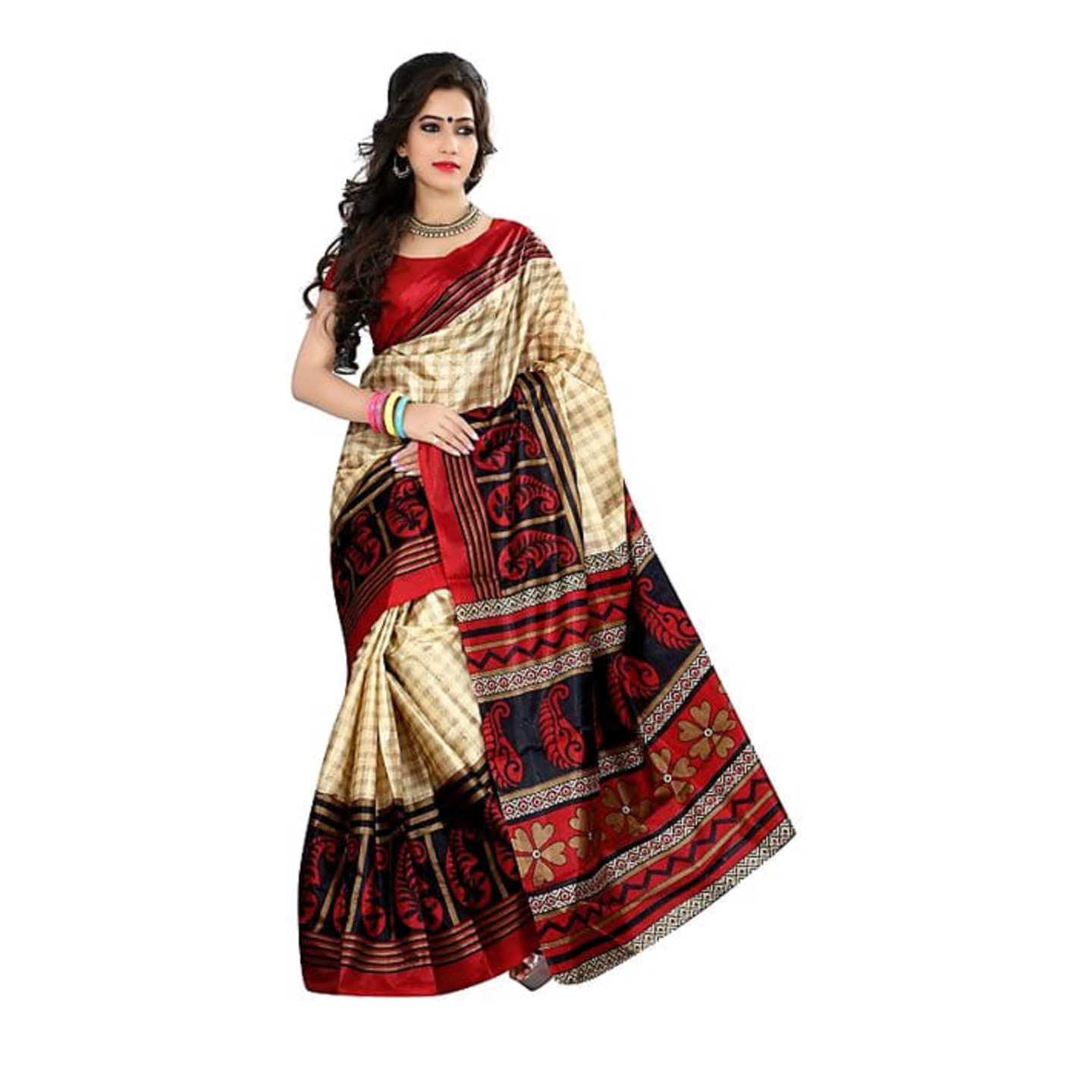 *Multicolor Cotton Block Print Saree Without Blouse* Product Id - 146004796