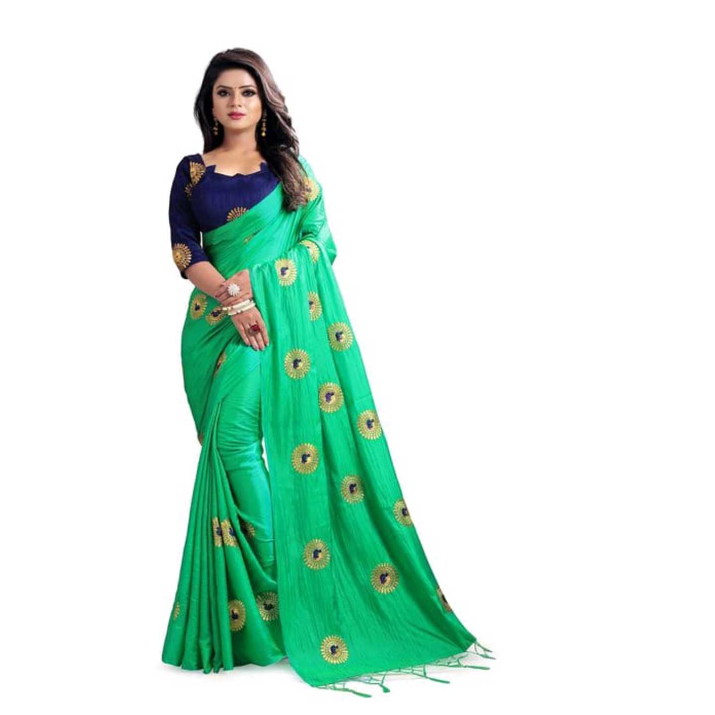 *Women's Green Embroidered Silk Saree With Unstiched Blouse Piece* Product Id - 143239145