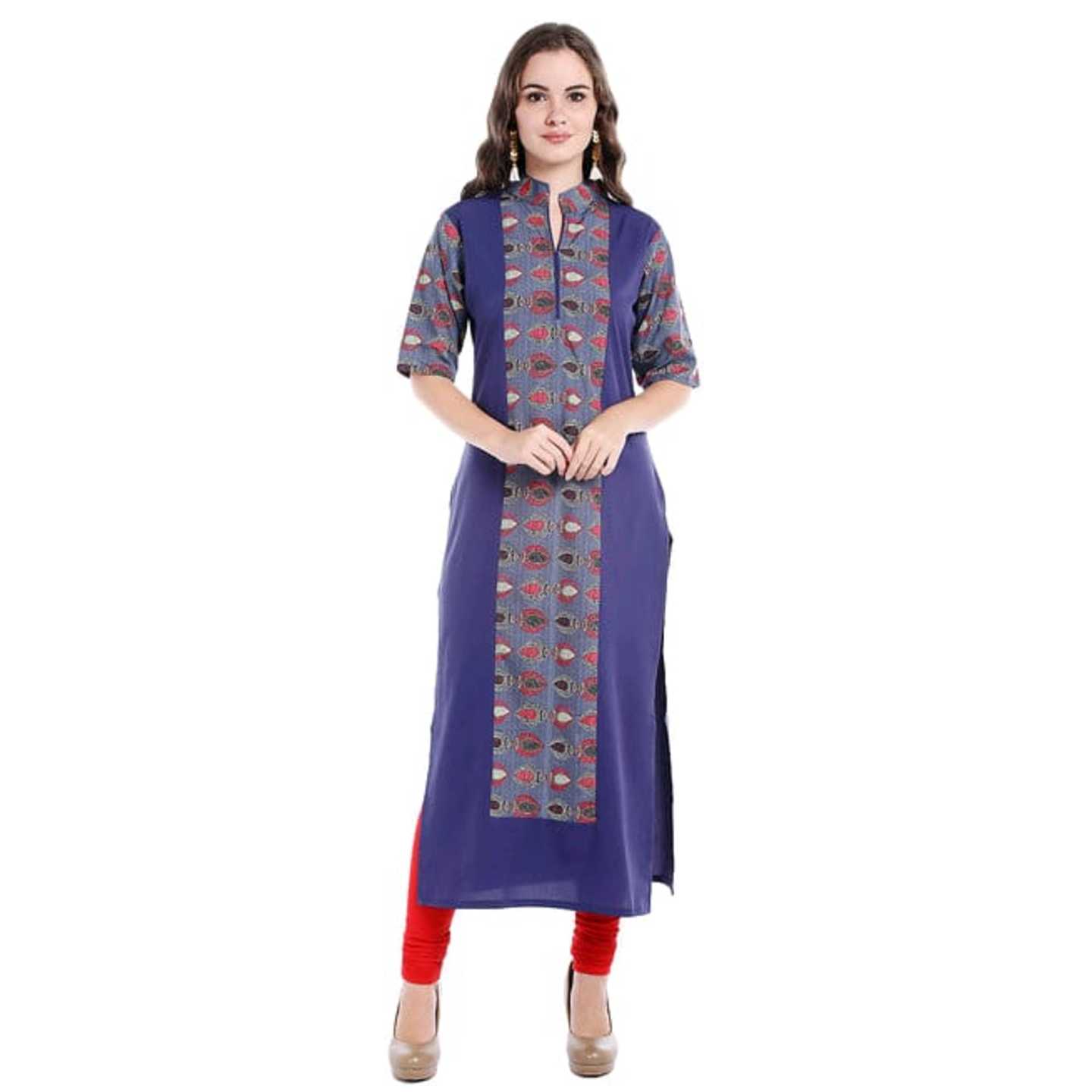 Blue Crepe Straight Kurti* Product Id - 143304682