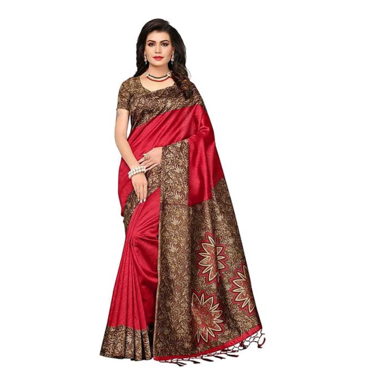 Beauty Art Silk Blended Mysore Silk Red Printed Sarees* Product Id - 143512364