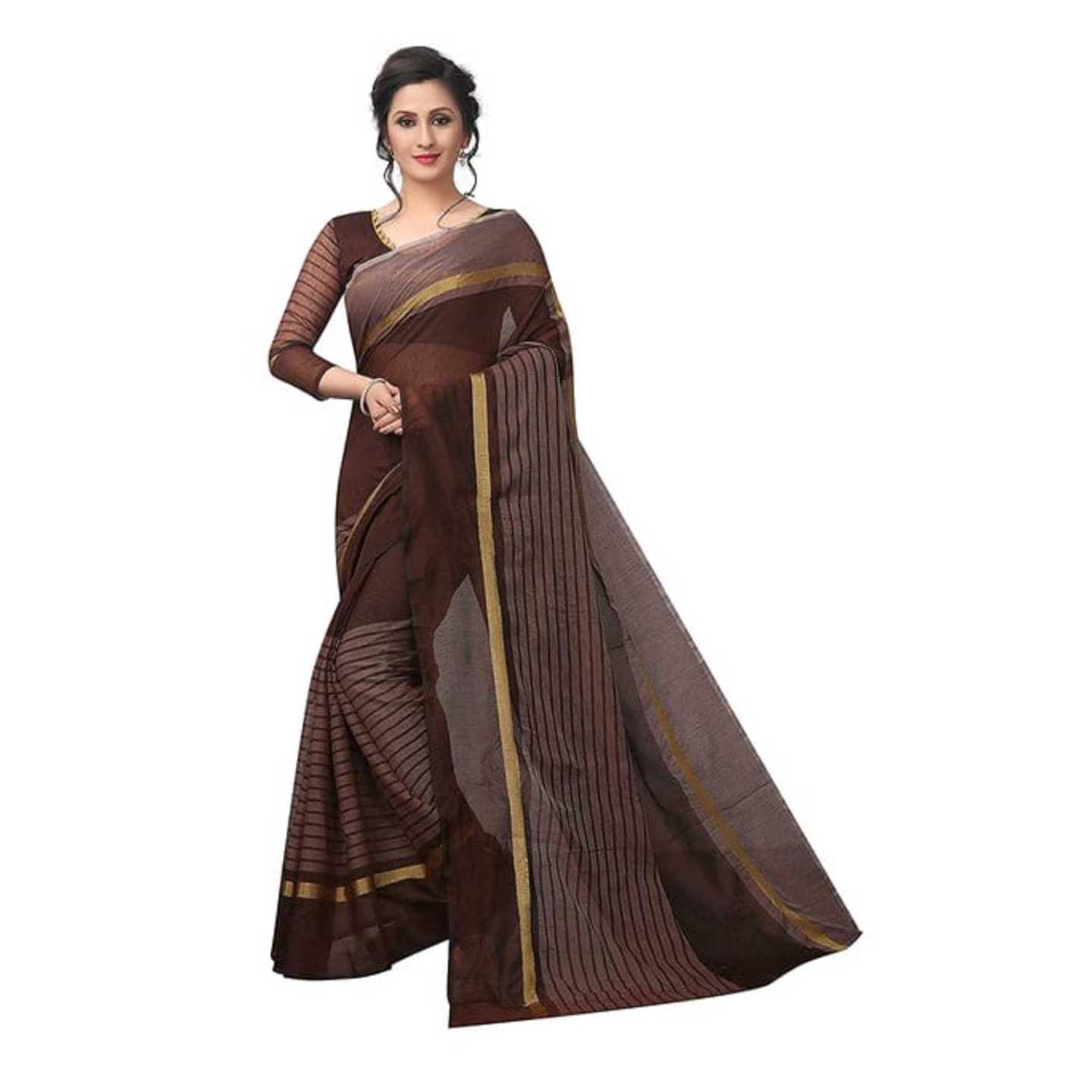 Indian Beautyful Women's Brown Chanderi Plain Cotton Sarees New Designer Saree Bollywood Latest Designer Partywear Sa* Product Id - 143517382