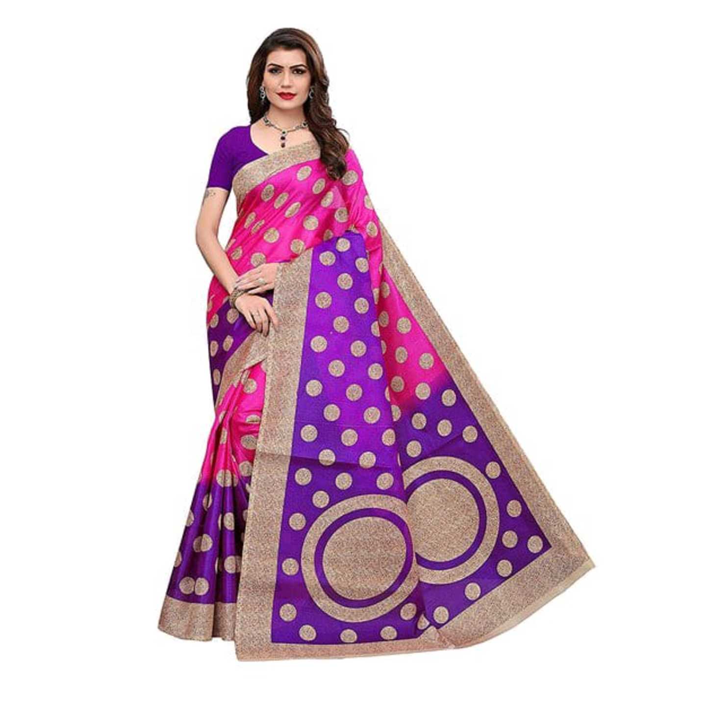 Cotton Blend With Blouse Saree* Product Id - 145496247