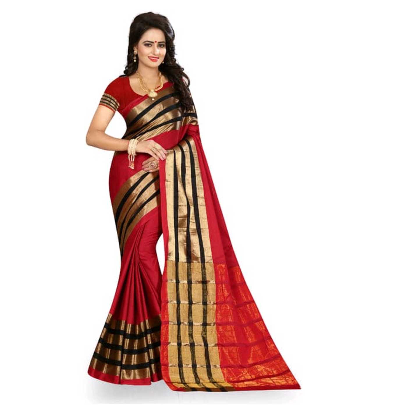 *Ajira Red Self Design Art Silk Banarasi Saree With Blouse* Product Id - 143865954