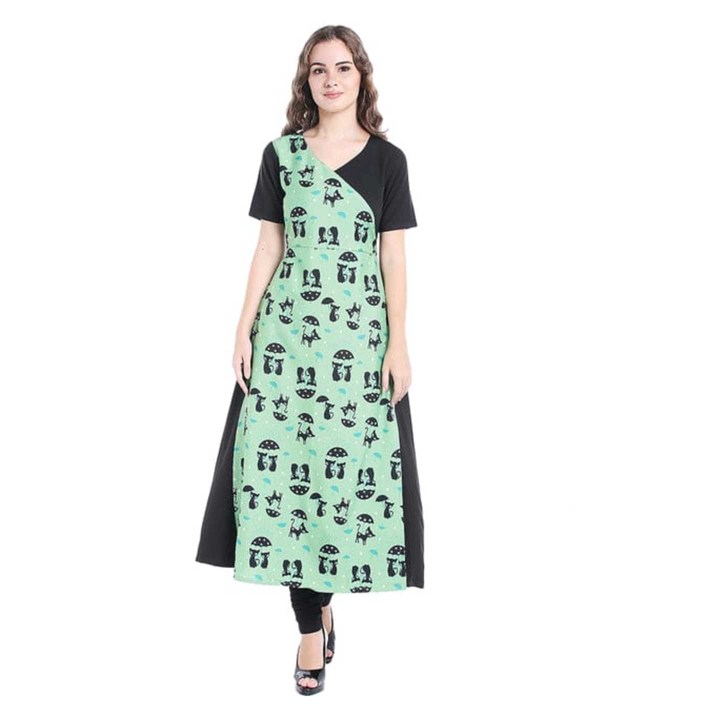 Self Design Green Crepe Stitched Kurti* Product Id - 145981988