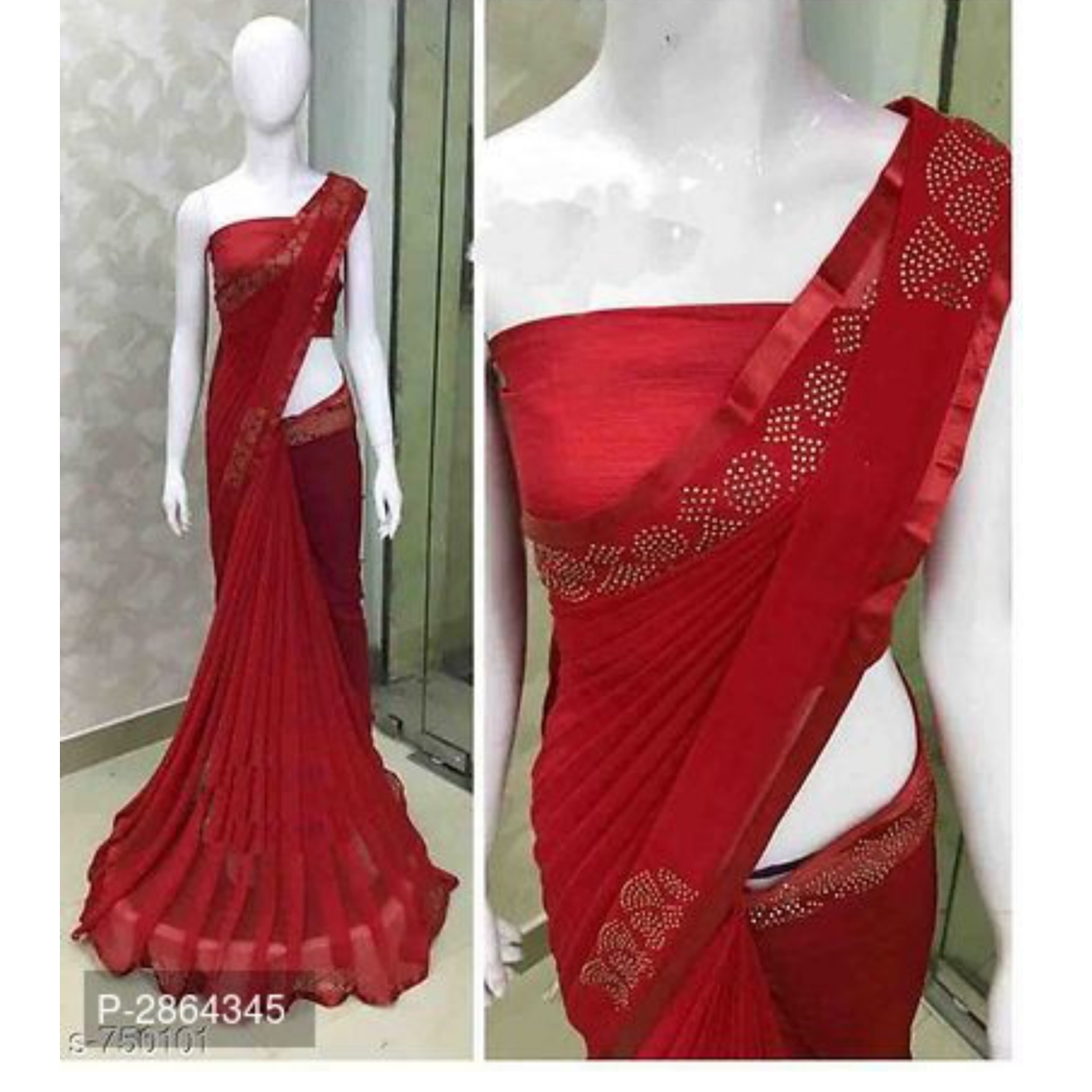 Embellished Stone Work Georgette Sarees With Blouse Piece