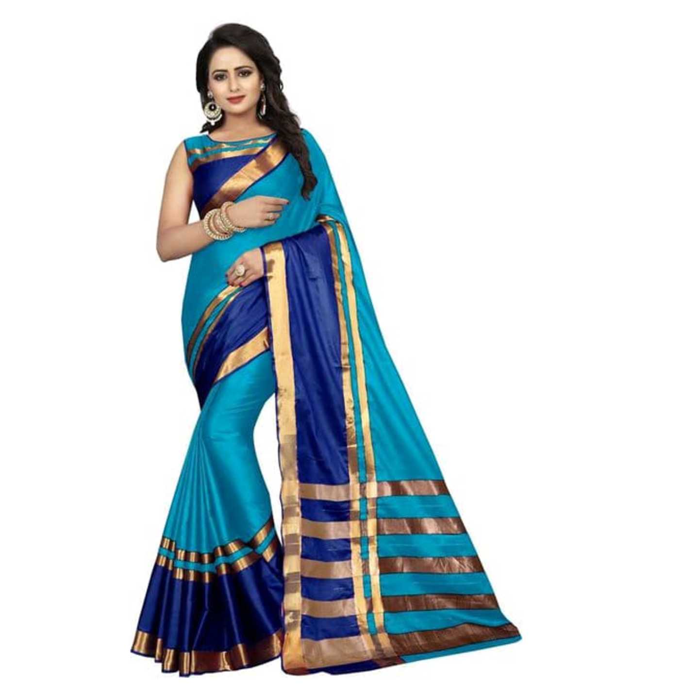 *Blue Art Silk With Blouse Saree* Product Id - 144867403