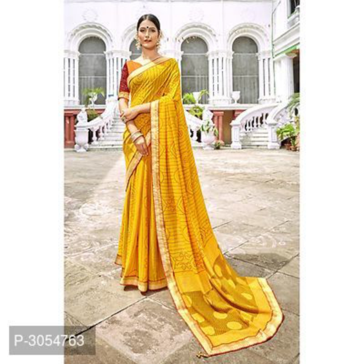 Festivewear Bandhani Georgette Printed Sarees With Blouse Piece