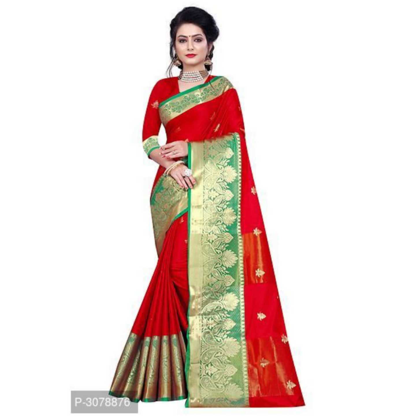 Jacquard Border Designer Banarasi Cotton Silk Sarees   With Blouse Piece