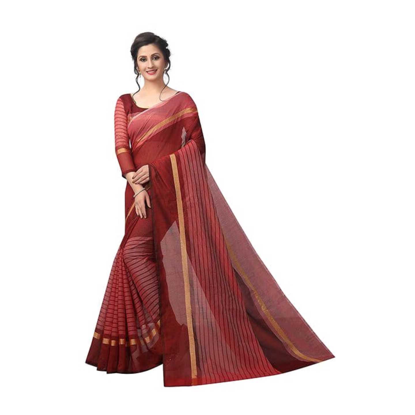 Indian Beautyful Women's Maroon Chanderi Plain Cotton Sarees New Designer Saree Bollywood Latest Designer Partywear Sa* Product Id - 143517024