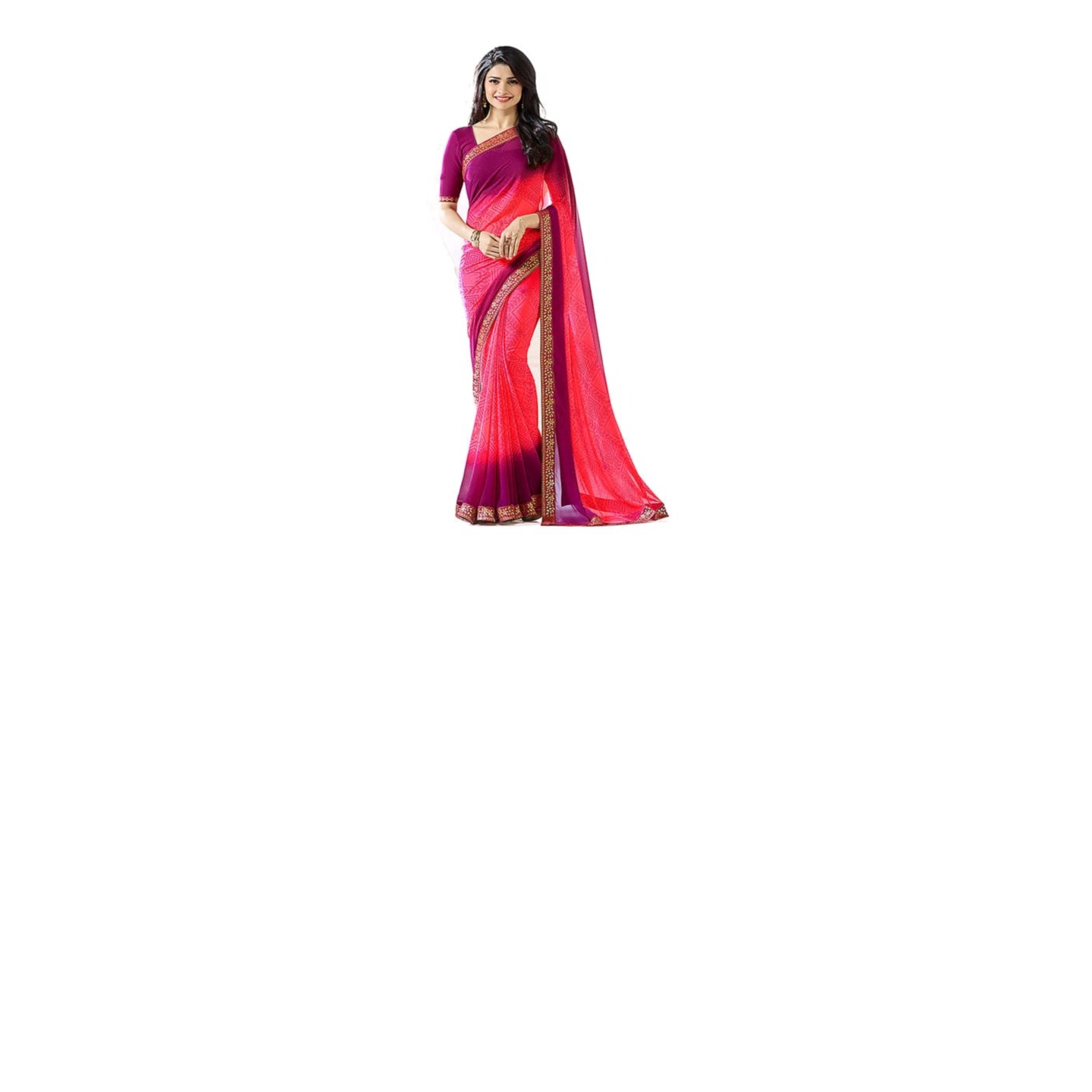 Bandha Pink Georgette Printed Saree With Blouse Bollywood Designer* Product Id - 143841512