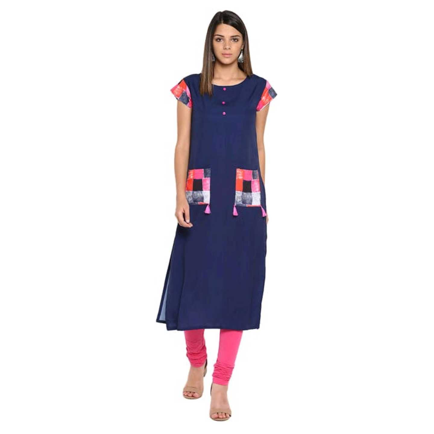 Blue Coloured Digital Checks Print Straight Casual Wear Kurta* Product Id - 145981486