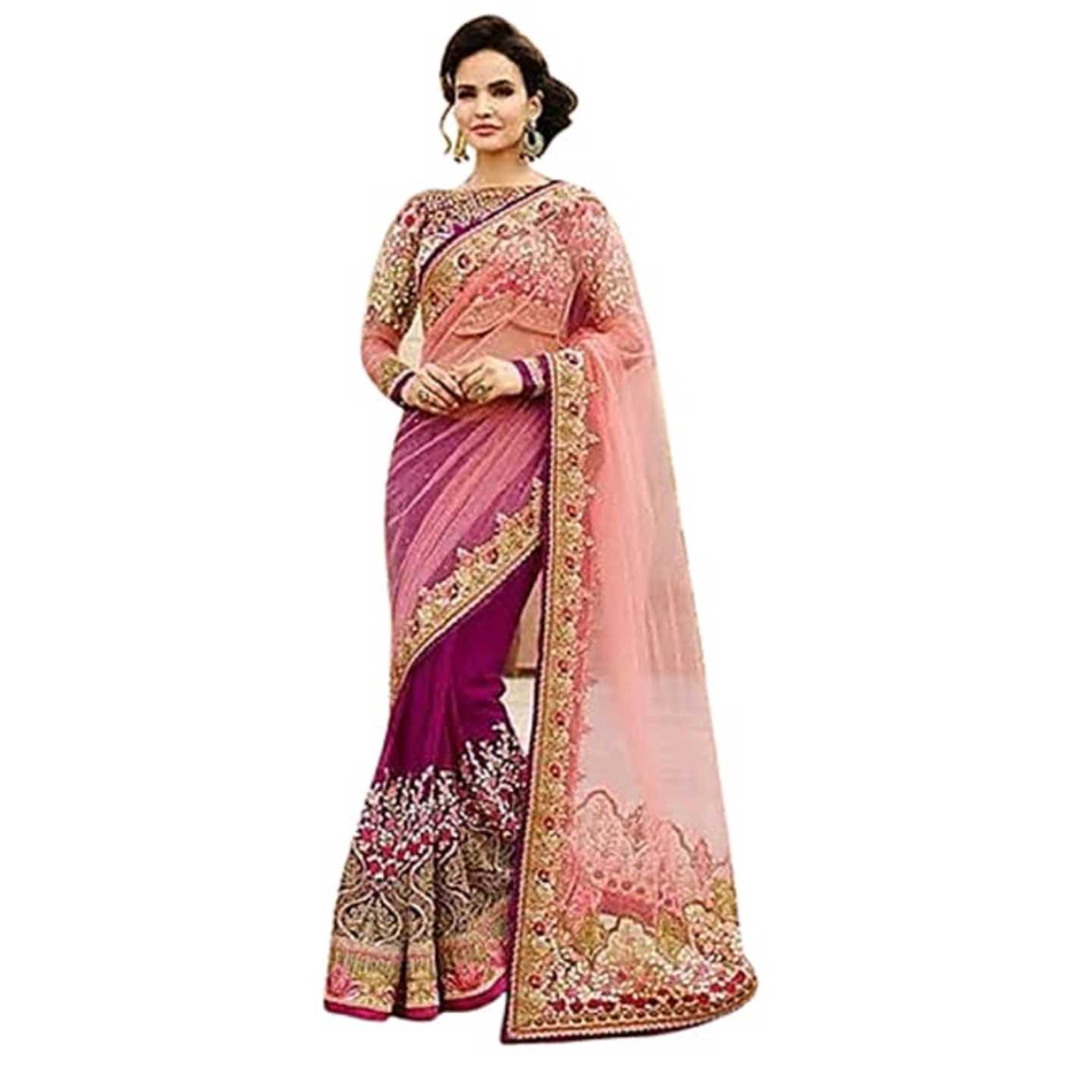 Pink Work Saree* Product Id - 143238476