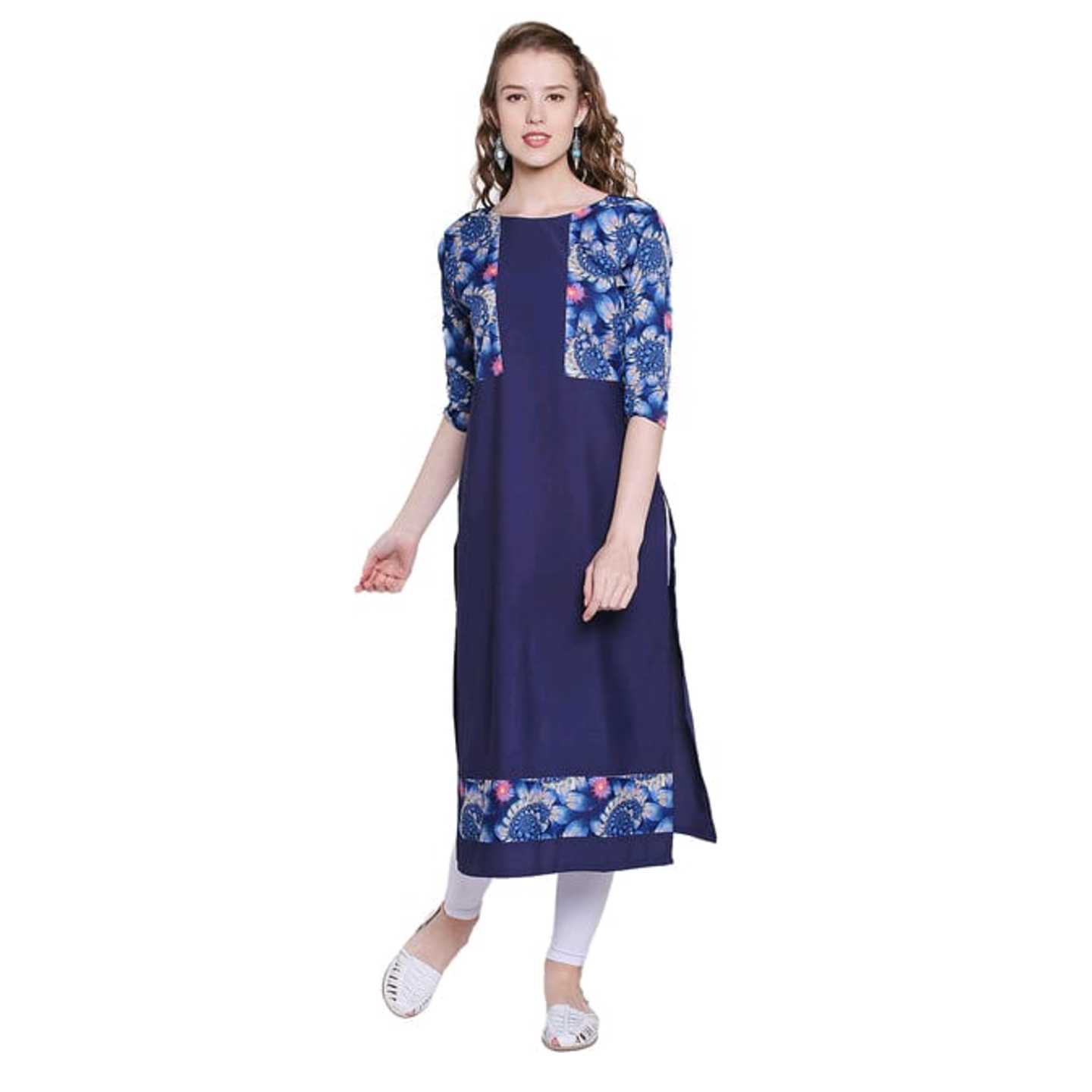 Blue Color 3/4th Sleeve And Round Neck Crepe Kurti* Product Id - 145982015