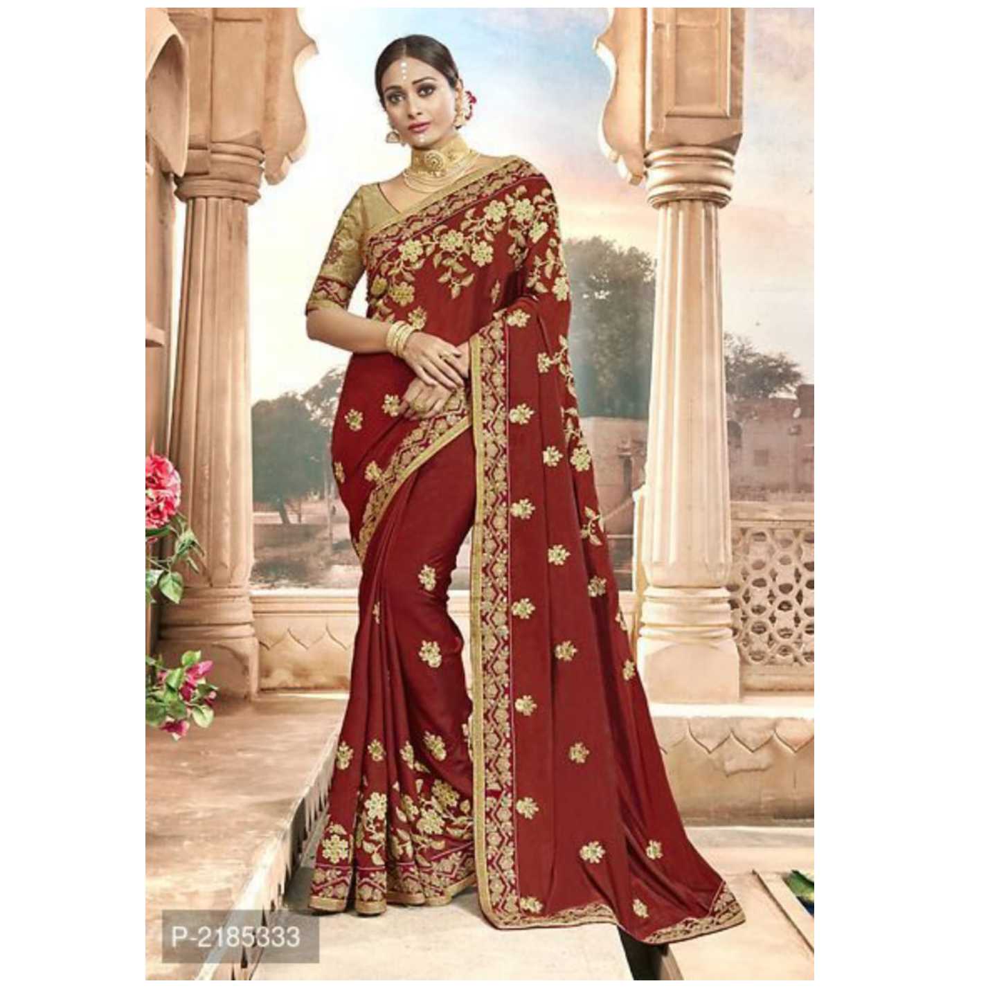 Maroon Embroidered Chanderi Silk Saree*