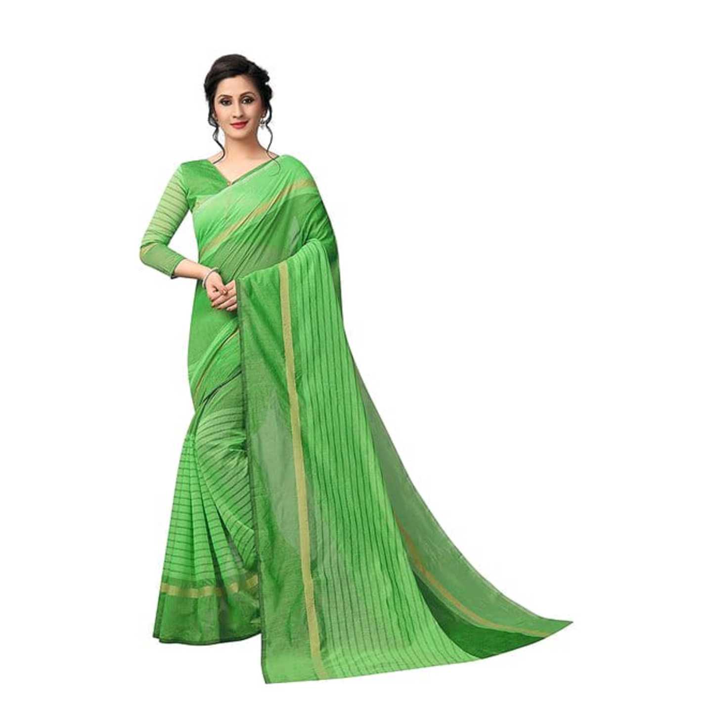*Indian Beautyful Women's Green Chanderi Plain Cotton Sarees New Designer Saree Bollywood Latest Designer Partywear Sa* Product Id - 143657345