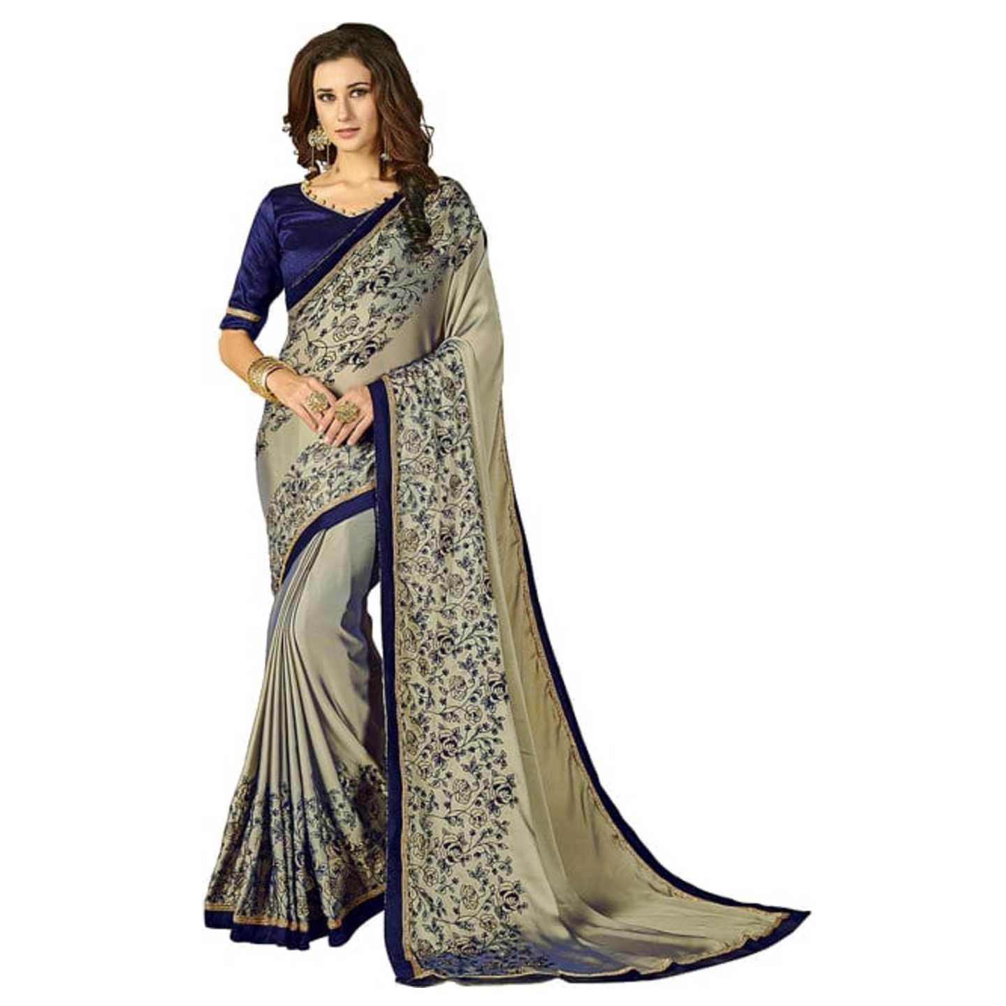 Embroidered Fashion Crepe Silk Grey Saree* Product Id - 144779507