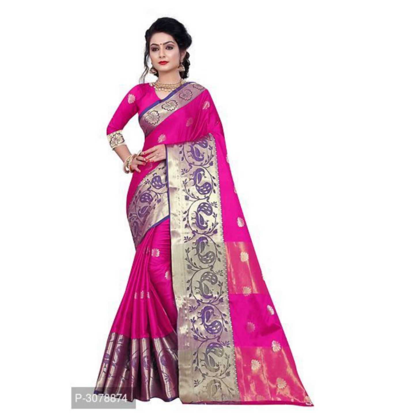 Jacquard Border Designer Banarasi Cotton Silk Sarees   With Blouse Piece
