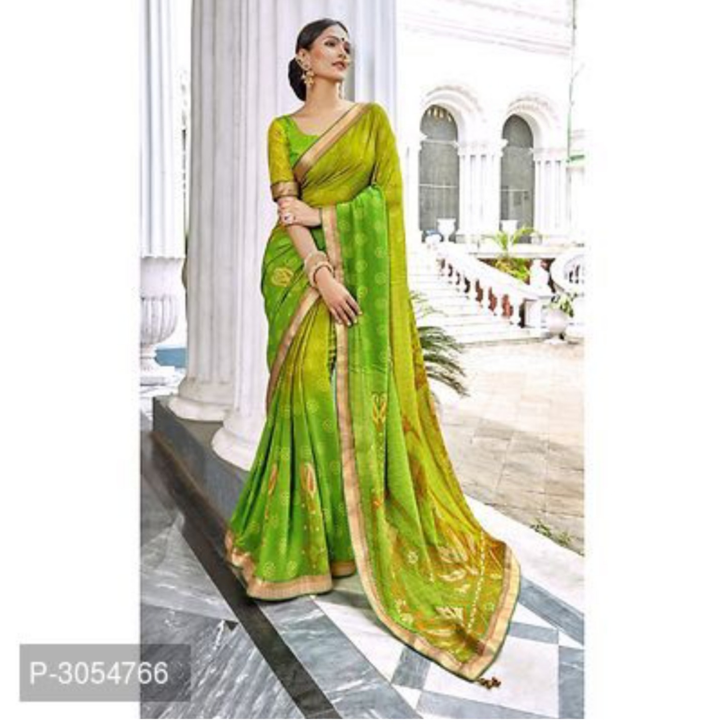 Festivewear Bandhani Georgette Printed Sarees With Blouse Piece