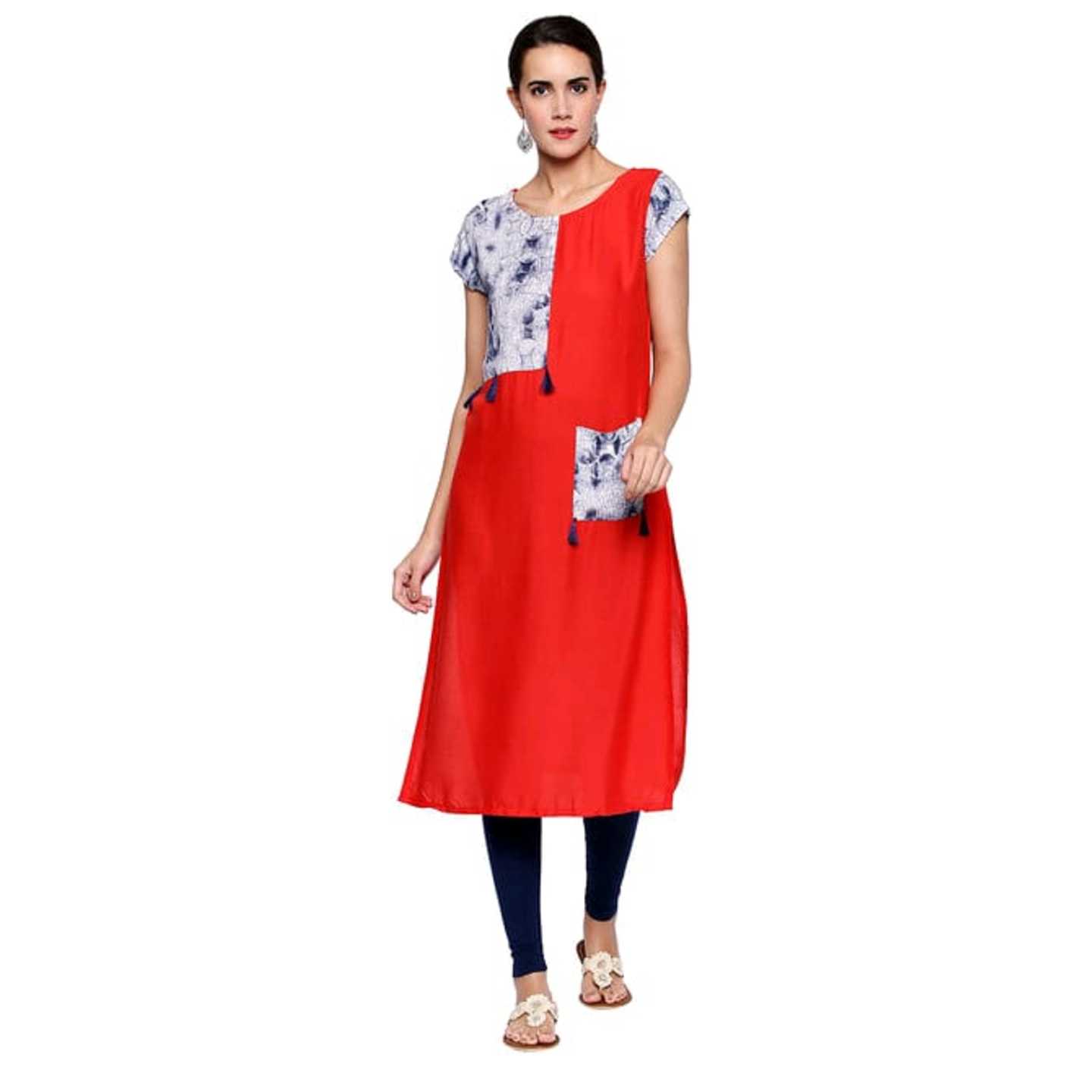 Peach Printed Rayon Stitched Kurti* Product Id - 143303885