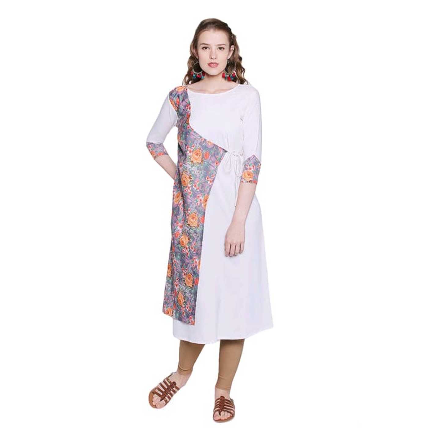 White Color 3/4th Sleeve And Round Neck Crepe Kurti* Product Id - 145981996