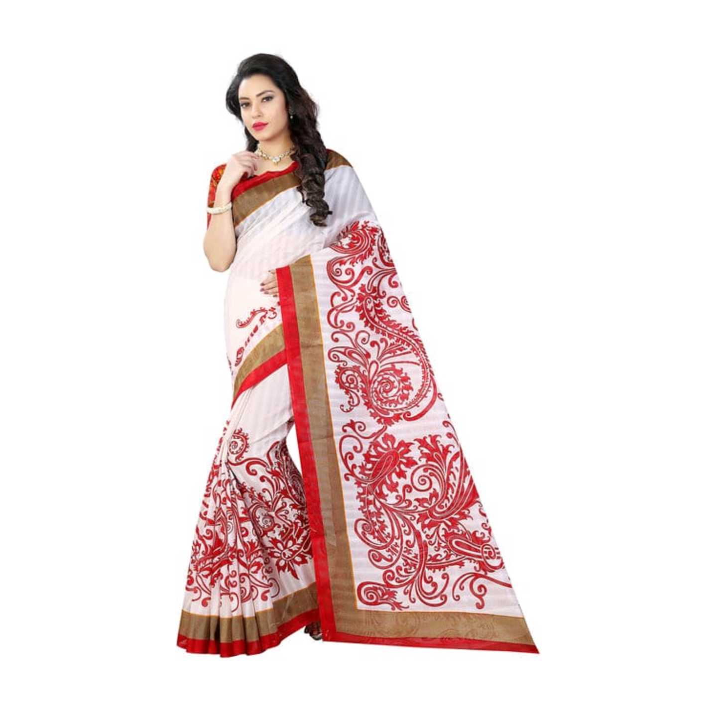 White Colour Bhagalpuri Cotton Printed Saree* Product Id - 143865803