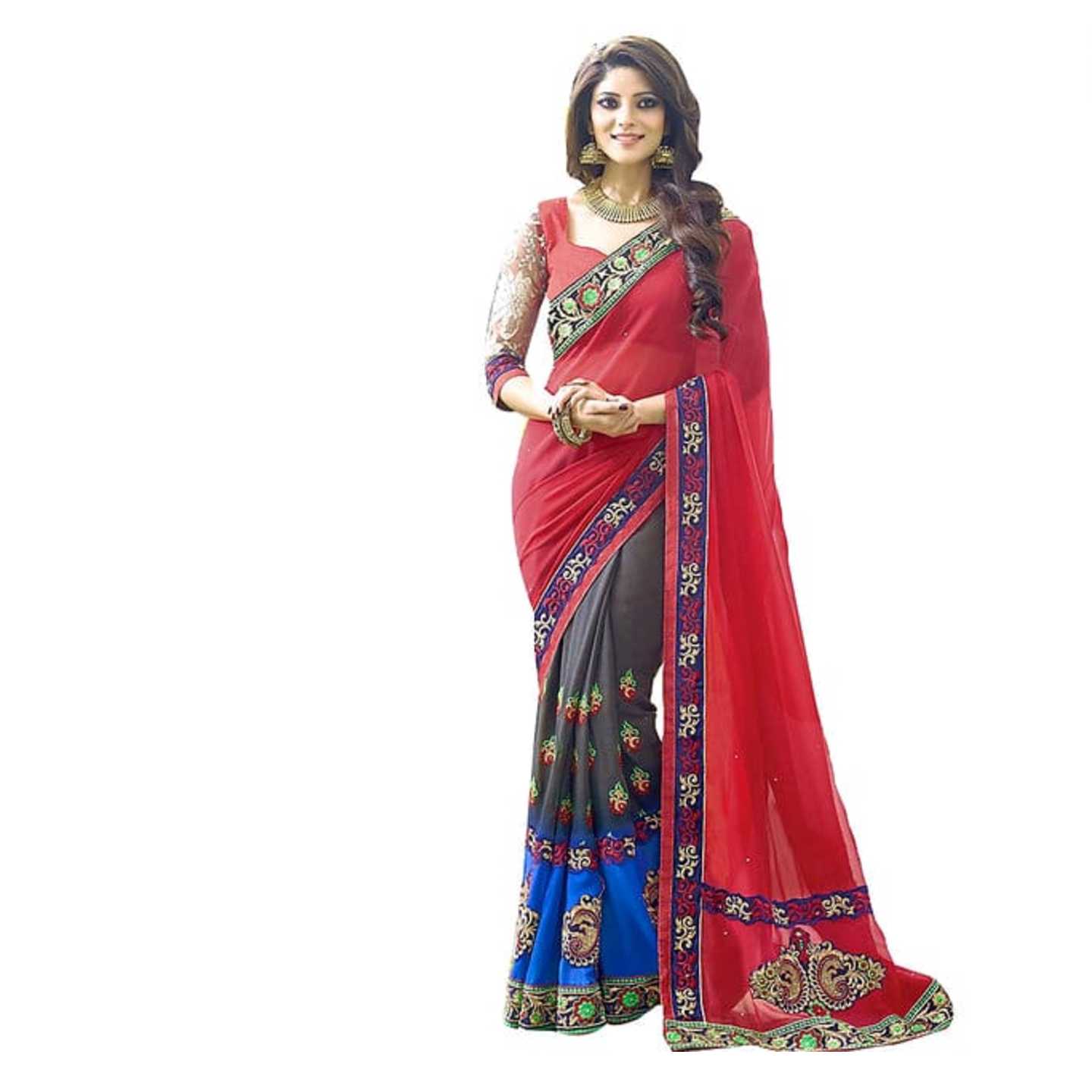 Half Half Georgette Saree* Product Id - 143238457